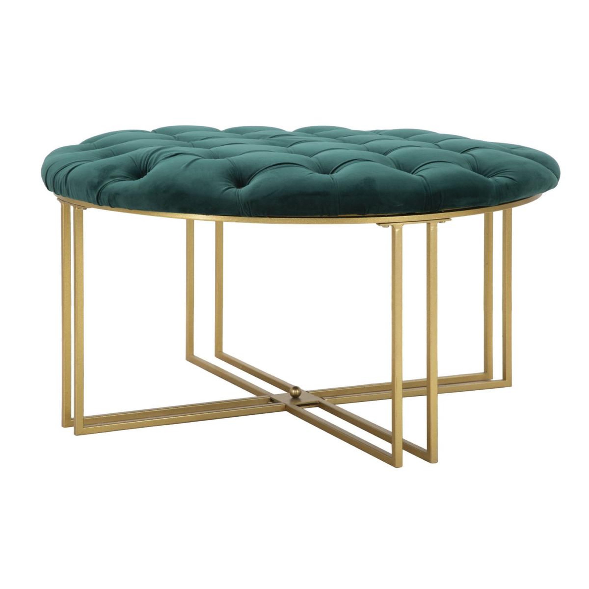 Paris Prix Pouf capitonné en velours  puffy  90cm vert & or