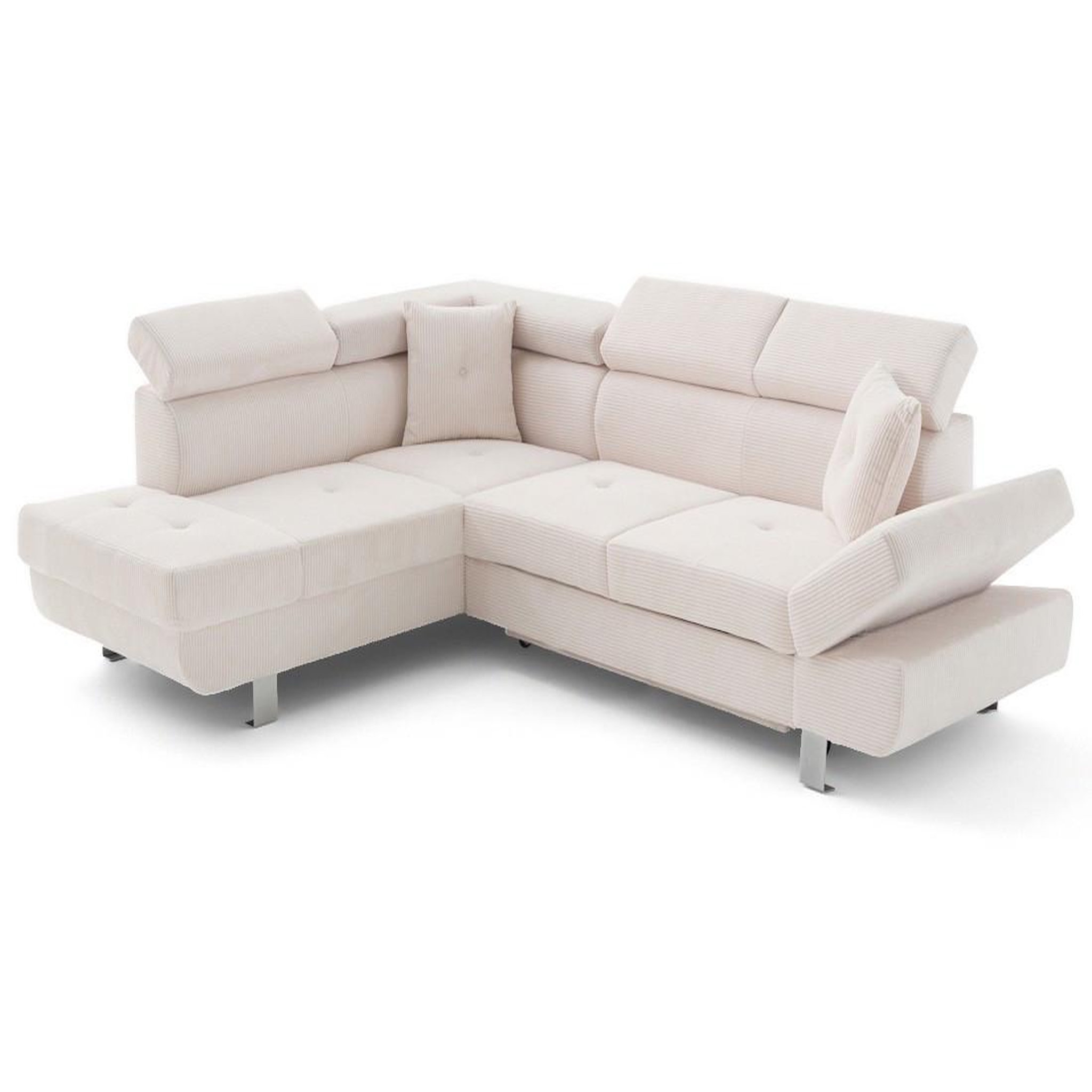 Voir la diapositive 2 : BEST MOBILIER Lisbona - canapé d'angle gauche 5 places convertible avec têtières en velours côtelé