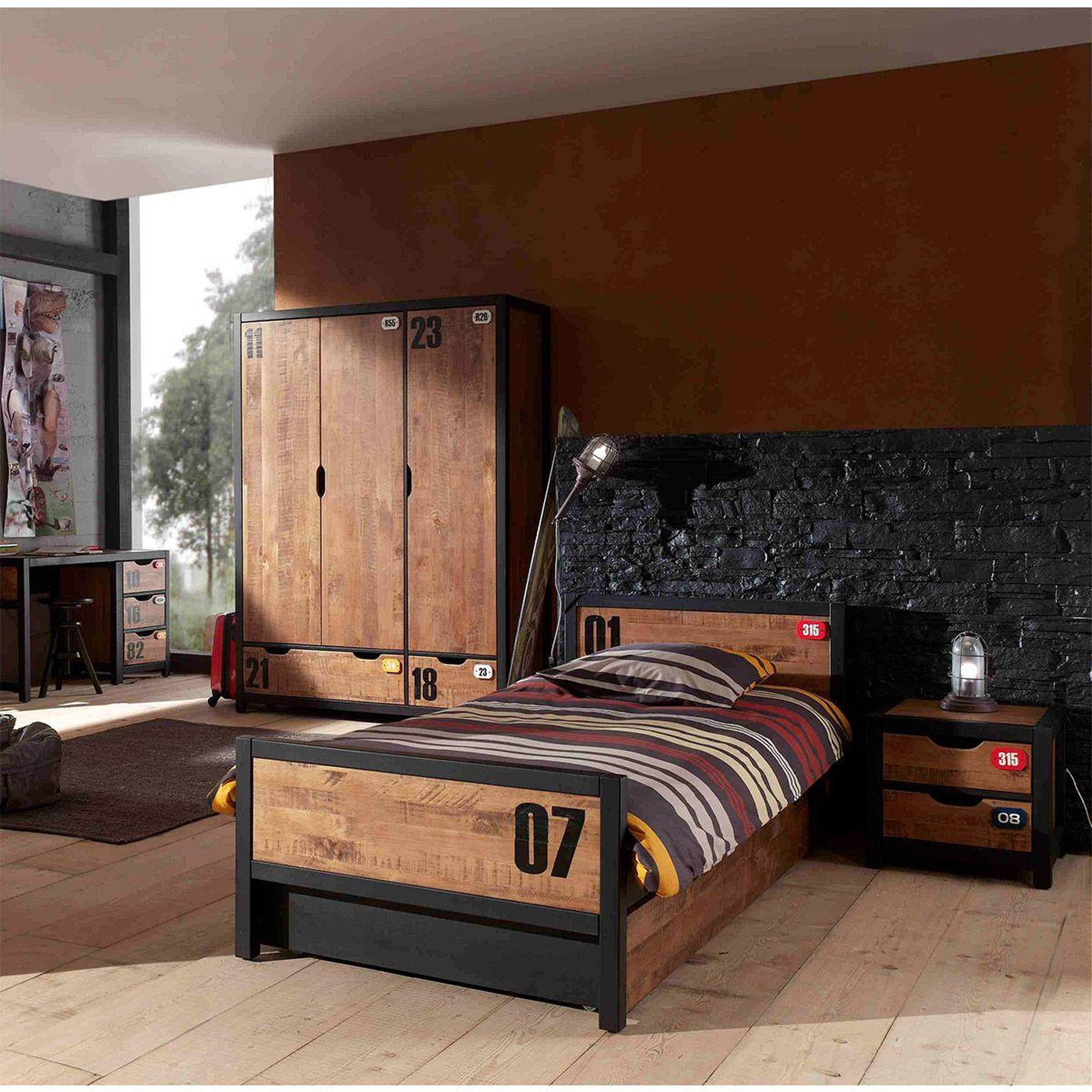 Paris Prix Pack - lit enfant, sommier & tiroir  alex  90x200cm marron & noir