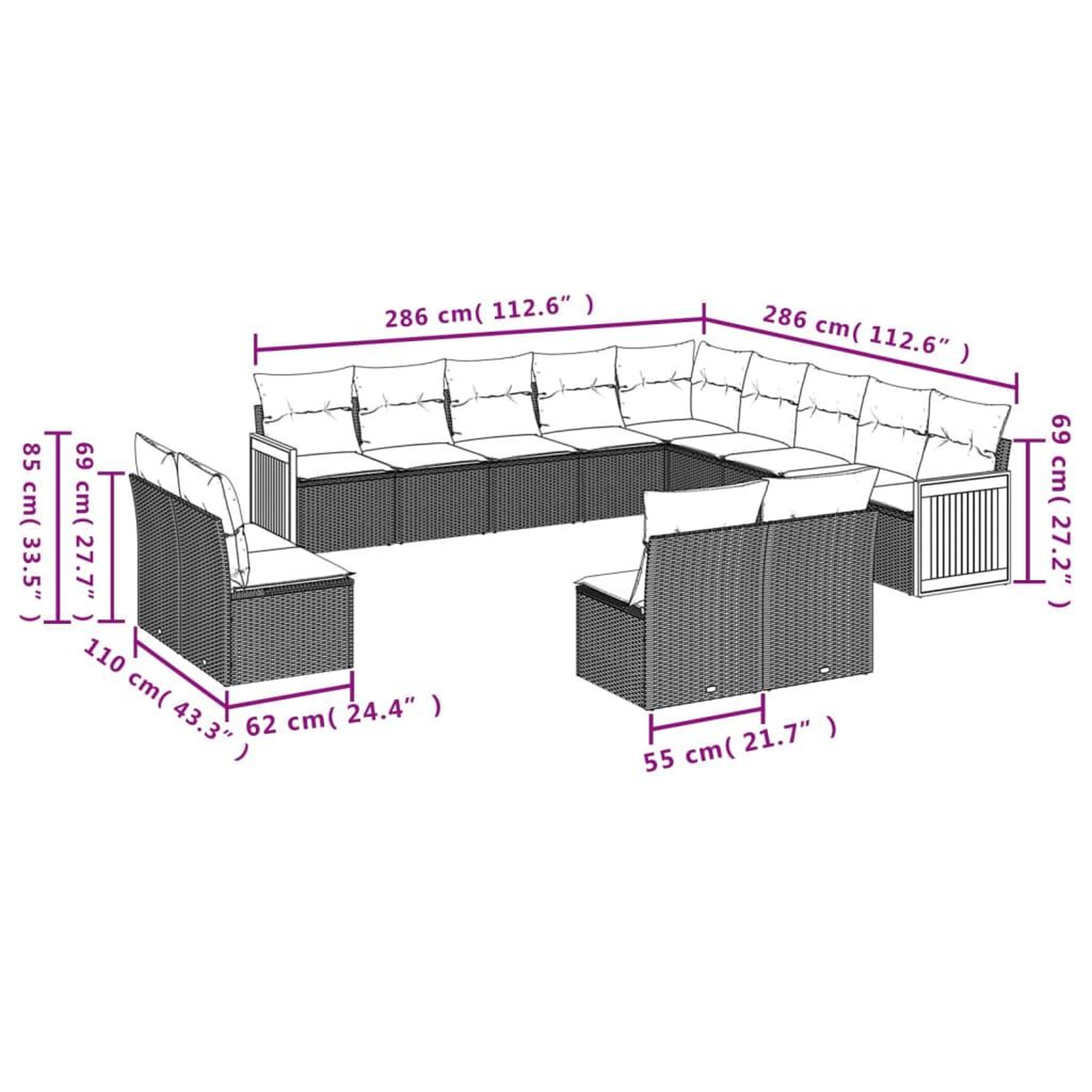 Voir la diapositive 3 : VIDAXL Salon de jardin avec coussins 13 pcs gris resine tressee