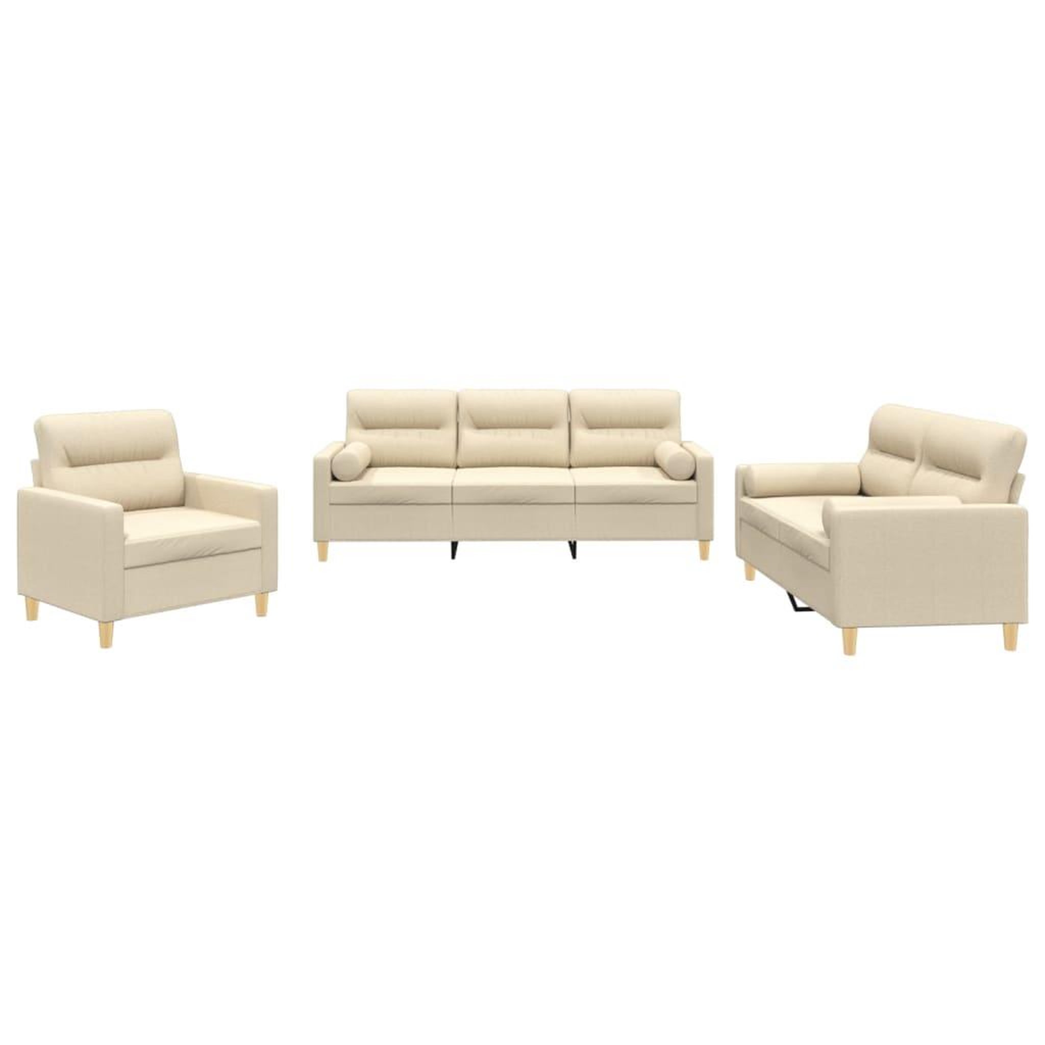 Voir la diapositive 2 : VIDAXL Ensemble de canapes 3 pcs avec coussins creme tissu