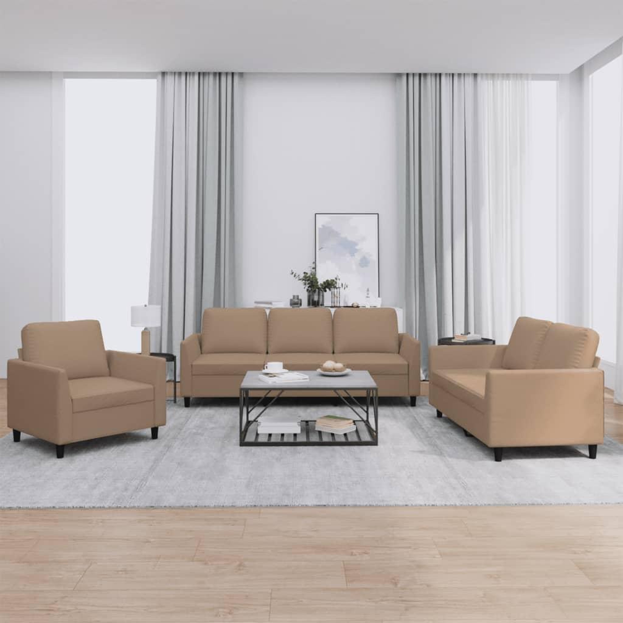 Voir la diapositive 1 : VIDAXL Ensemble de canapes 3 pcs avec coussins Cappuccino Similicuir