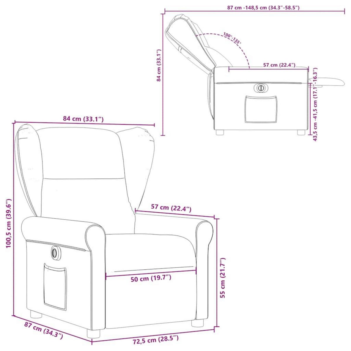 VIDAXL Fauteuil inclinable electrique Marron Tissu