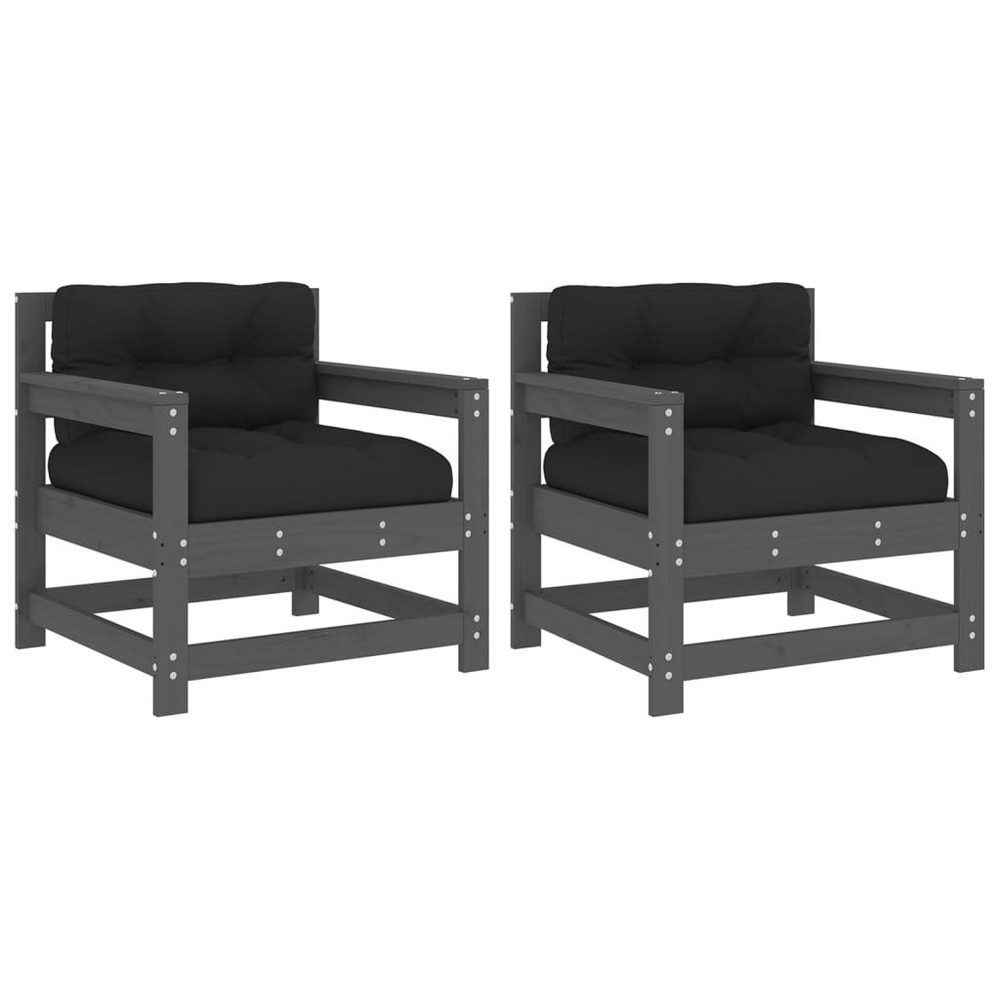 Voir la diapositive 2 : VIDAXL Chaises de jardin et coussins lot de 2 gris bois de pin massif