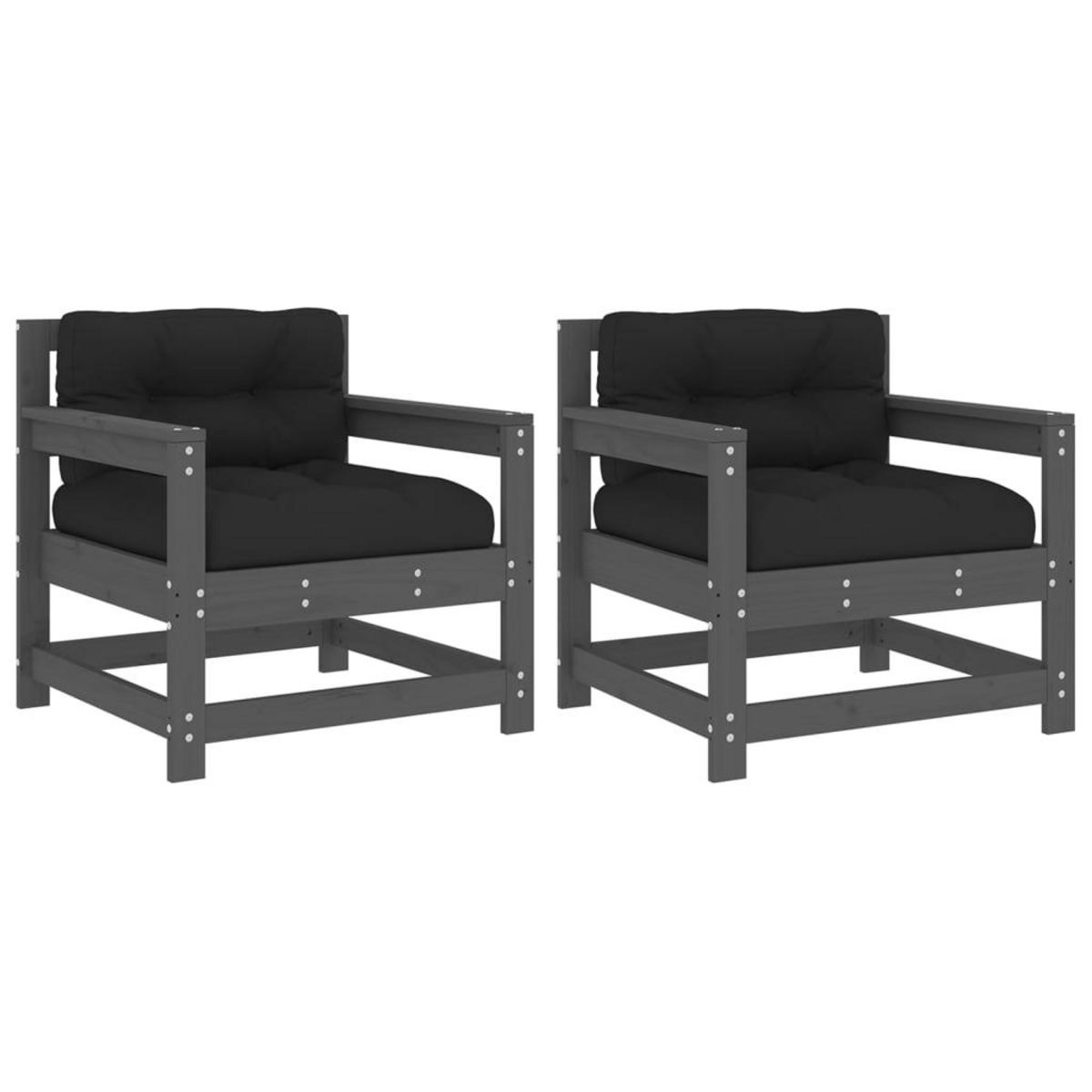 VIDAXL Chaises de jardin et coussins lot de 2 gris bois de pin massif