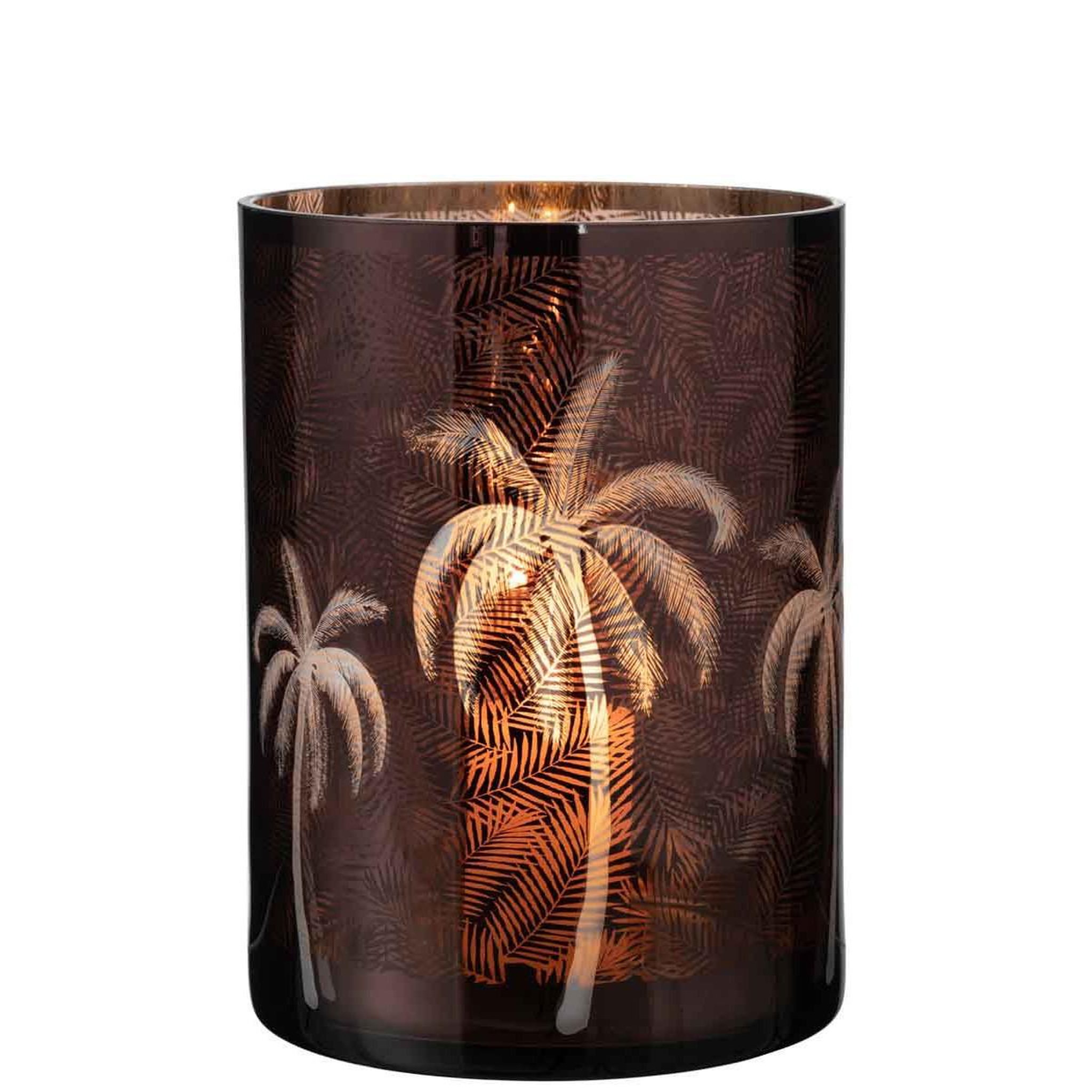 Voir la diapositive 2 : J-LINE Photophore Design  Feuilles Palmier  24cm Marron