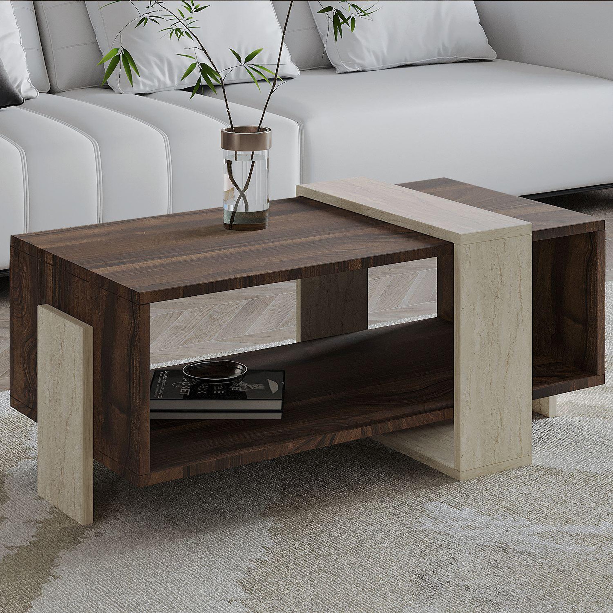 Voir la diapositive 2 : Habitat et Jardin Table basse en bois  meleni  - 90 x 49 x 40 cm - travertin