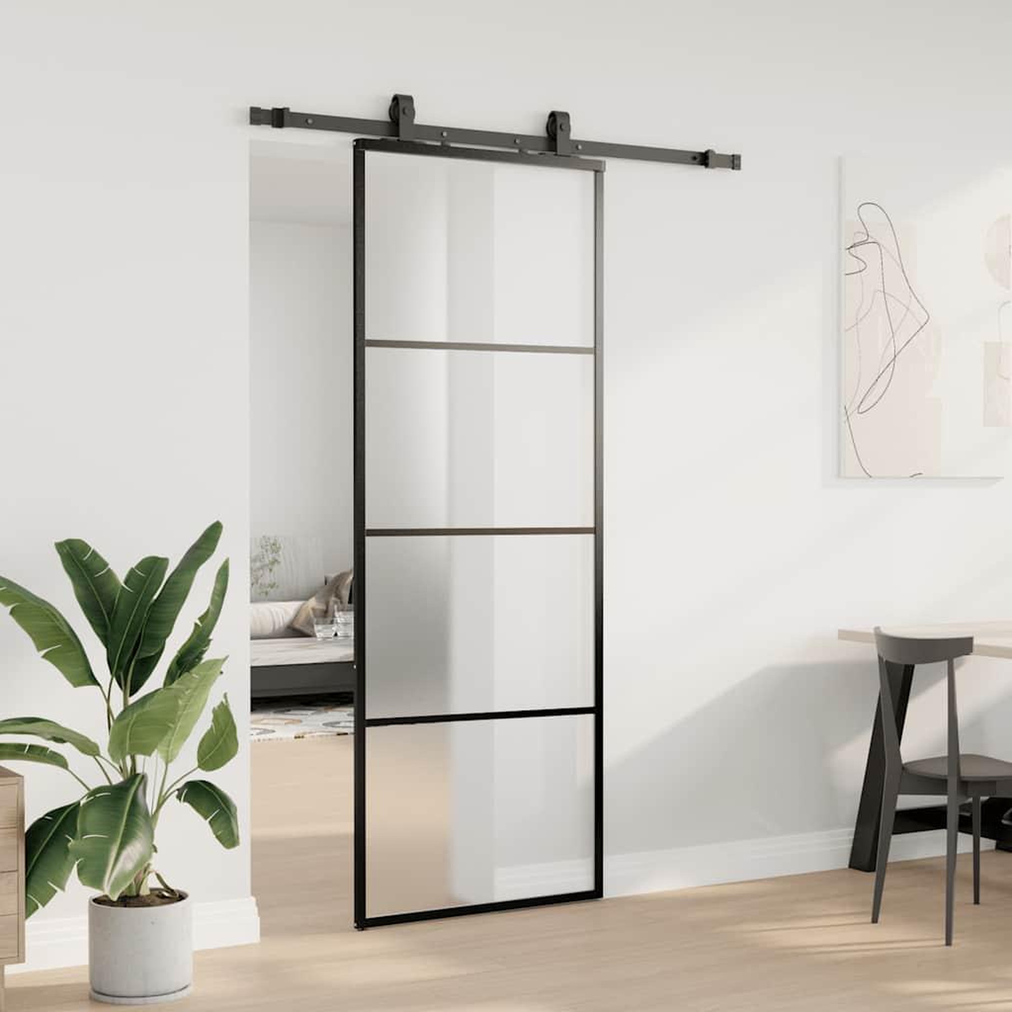 Voir la diapositive 3 : VIDAXL Porte coulissante kit de quincaillerie noir 76x205 cm verre ESG