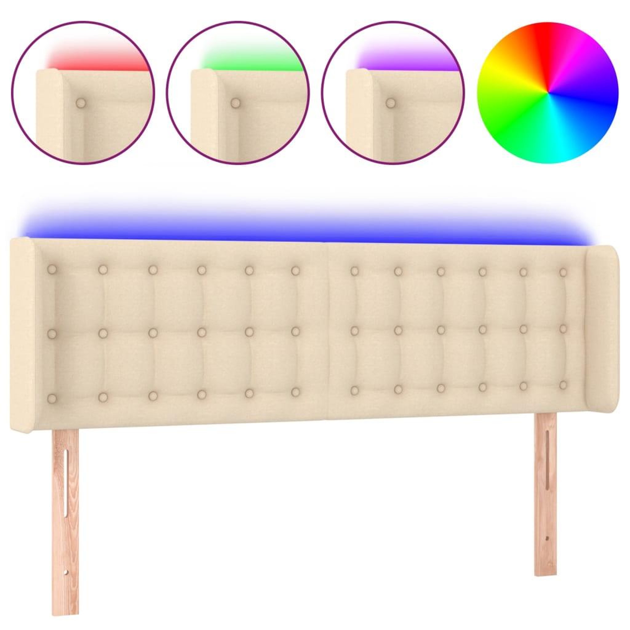 Voir la diapositive 2 : VIDAXL Tete de lit a LED Creme 147x16x78/88 cm Tissu