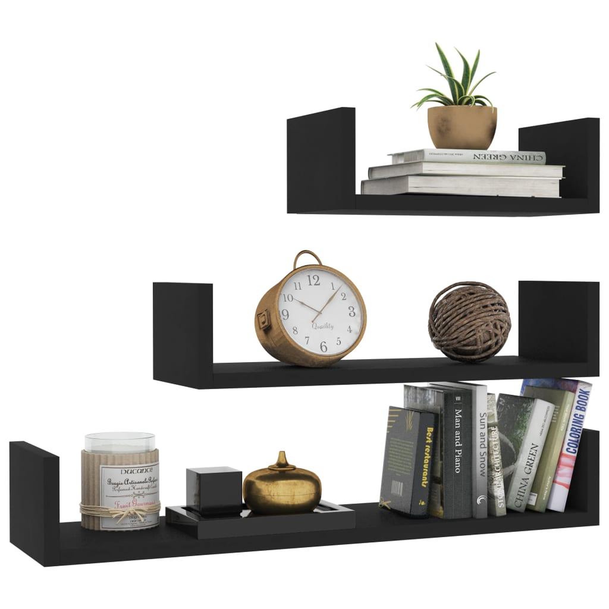 Voir la diapositive 3 : VIDAXL Etageres murales 3 pcs Noir Bois d'ingenierie