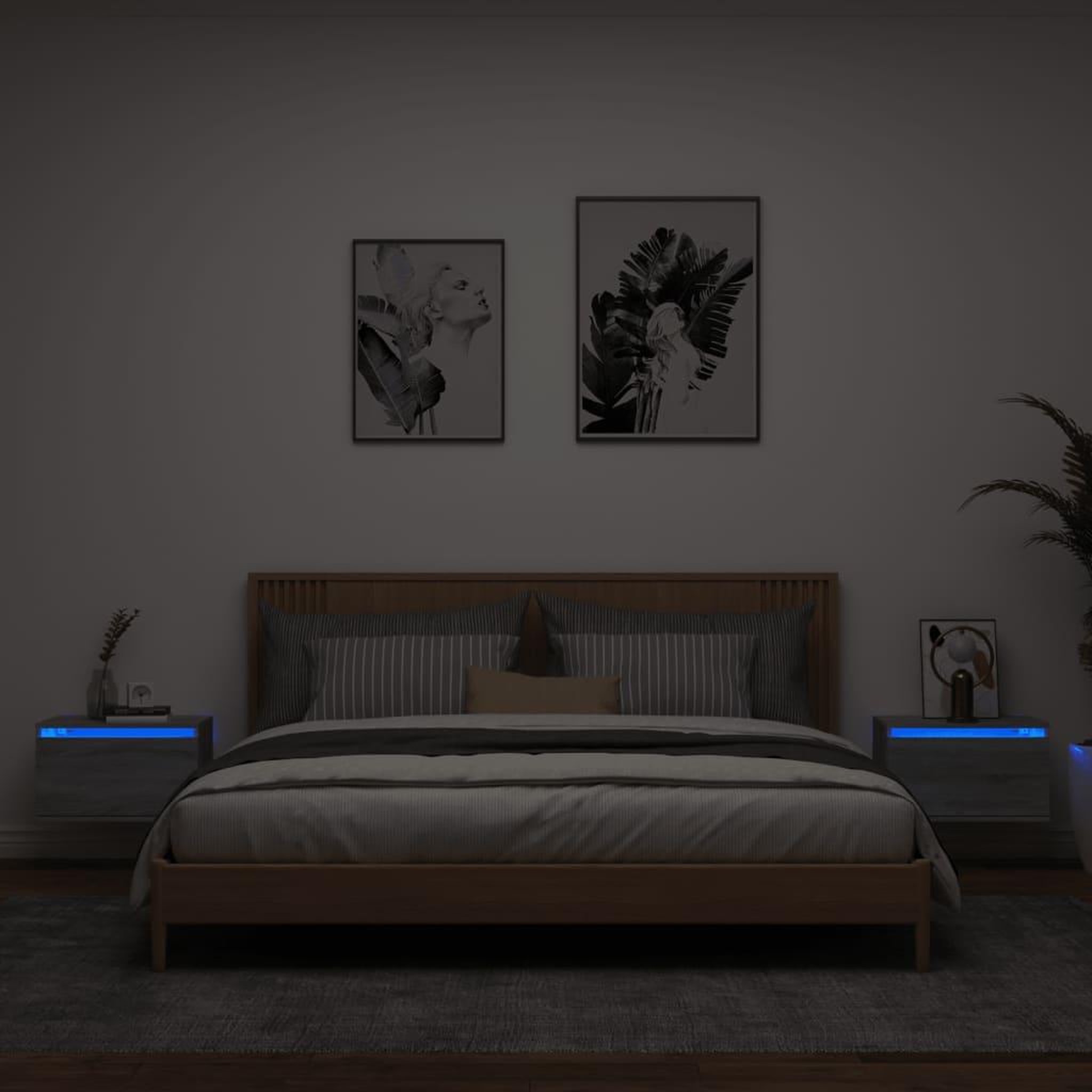 VIDAXL Tables de chevet murales avec lumieres LED 2 pcs sonoma gris