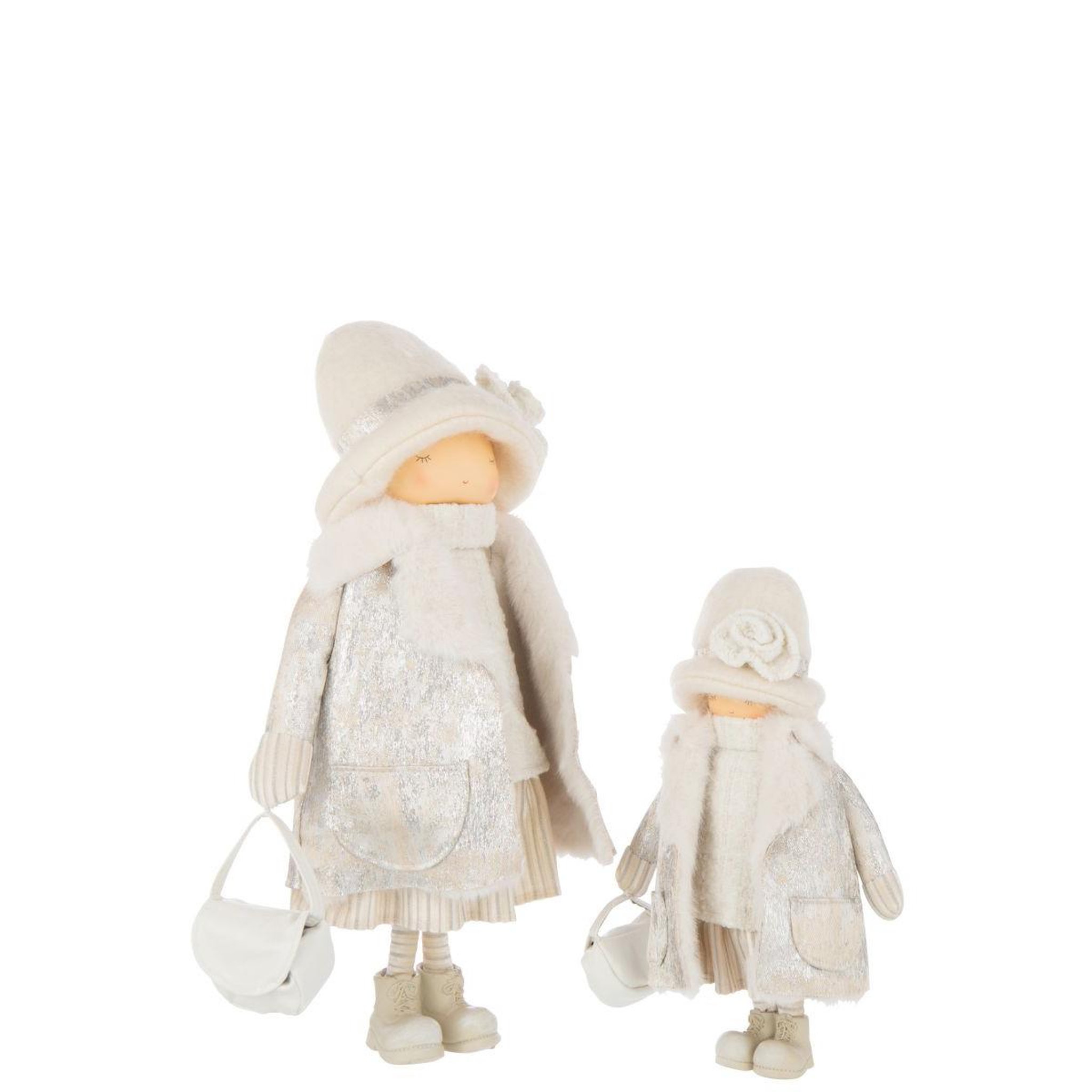 Voir la diapositive 4 : J-LINE Statuette fille en tissu  sac  46cm blanc cassé