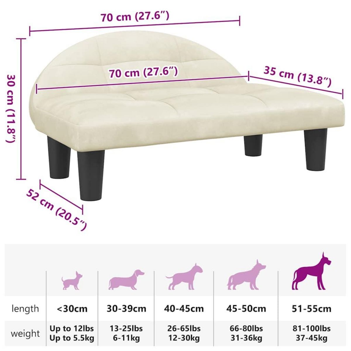 VIDAXL Lit pour chien creme 70x52x30 cm velours