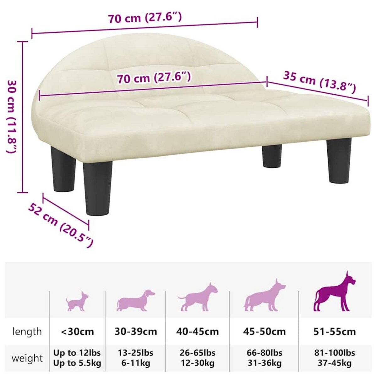 VIDAXL Lit pour chien creme 70x52x30 cm velours