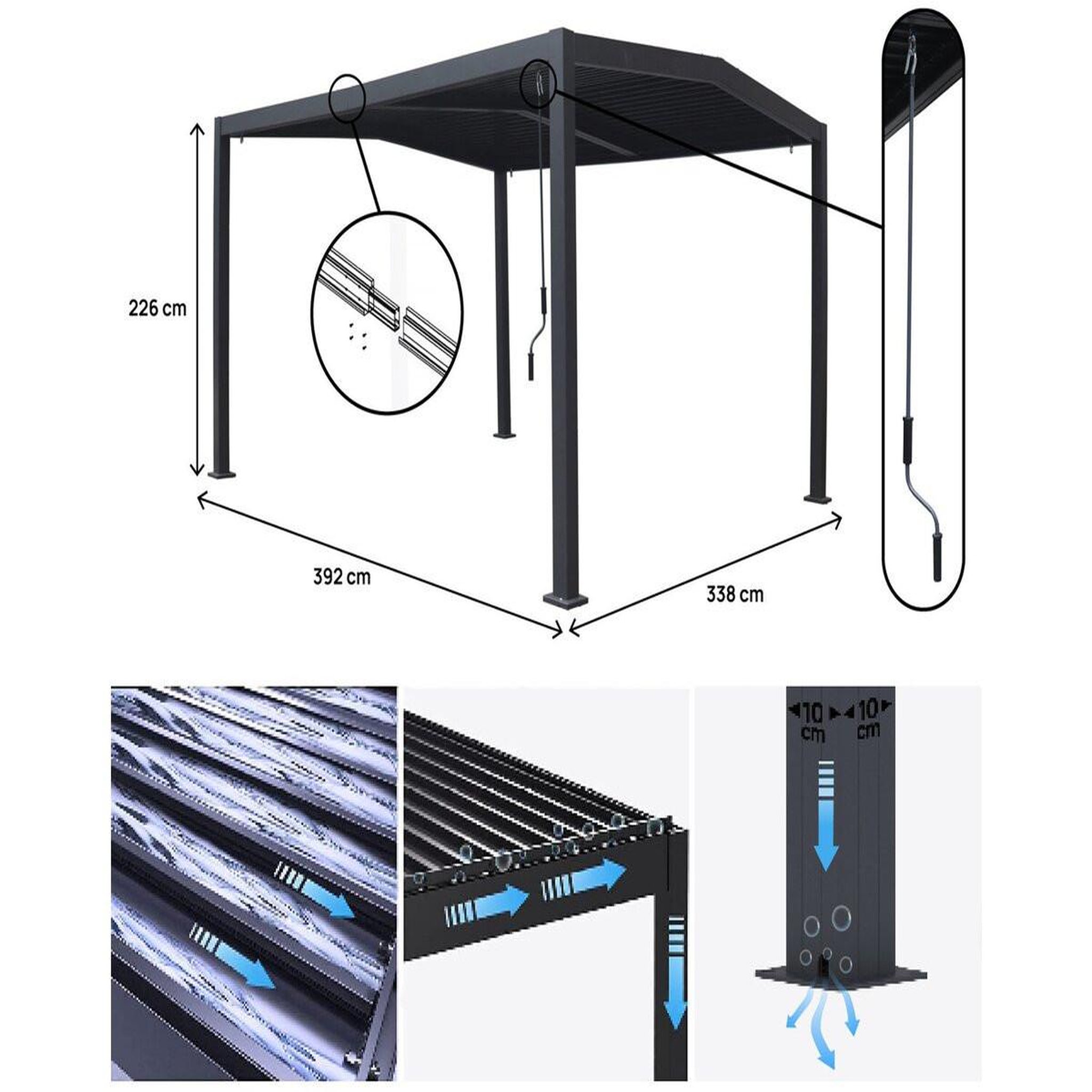 Voir la diapositive 3 : Habitat et Jardin Pergola bioclimatique toit 2 pans  victoria  en aluminium et métal- 3,5 x 4 m - gris