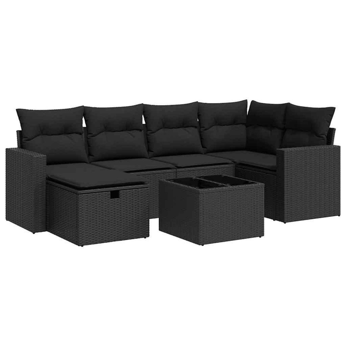 VIDAXL Salon de jardin 7 pcs avec coussins noir resine tressee