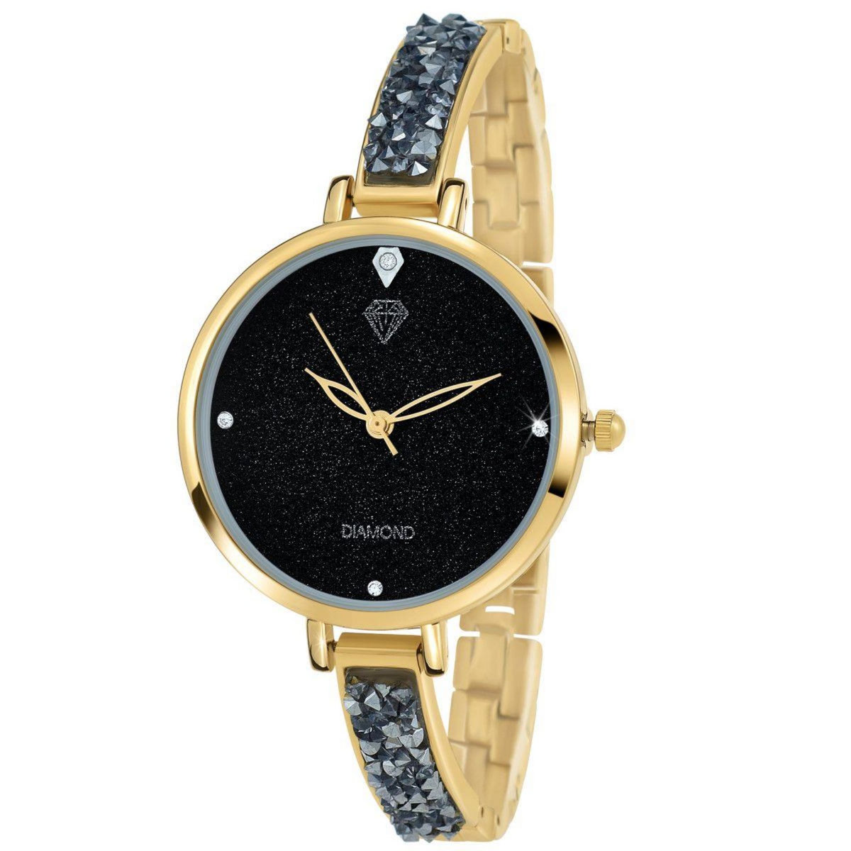 SC CRYSTAL Montre Nola SC Crystal ornée de 3 Cristaux scintillants et d'un veritable diamant noir