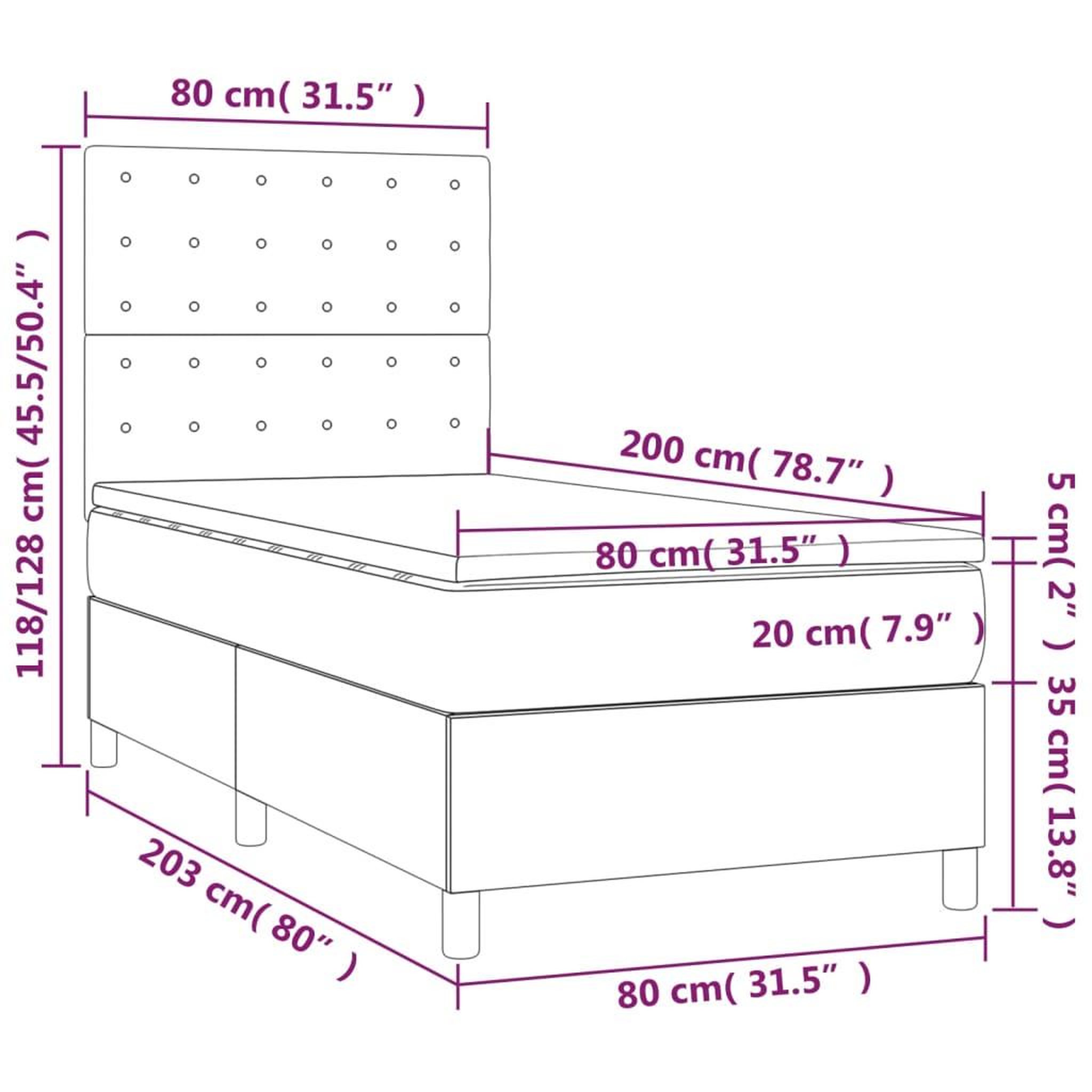 Voir la diapositive 6 : VIDAXL Sommier a lattes de lit avec matelas Gris clair 80x200 cm Tissu