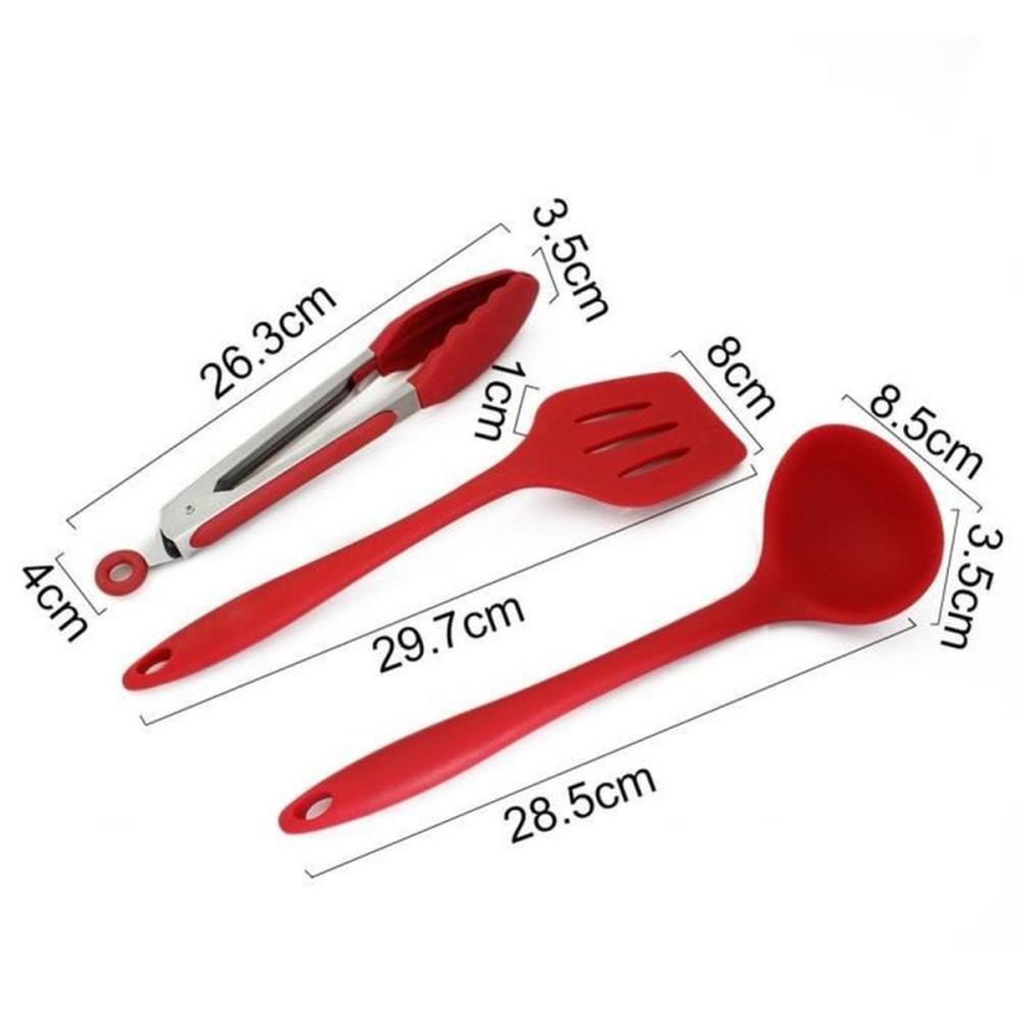 Voir la diapositive 3 : Set de 10 ustensiles de cuisine en silicone rouge avec poignées inox