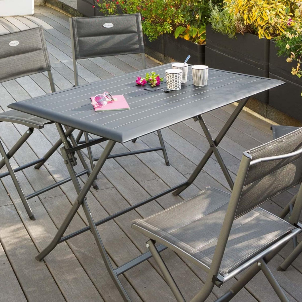 HESPERIDE Ensemble table de jardin pliante Azua + 4 chaises Allure
