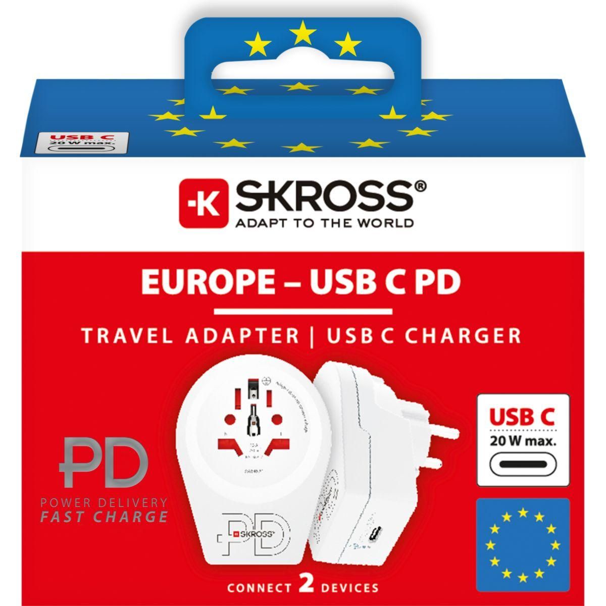 Skross Adaptateur de voyage Monde vers europe 20W