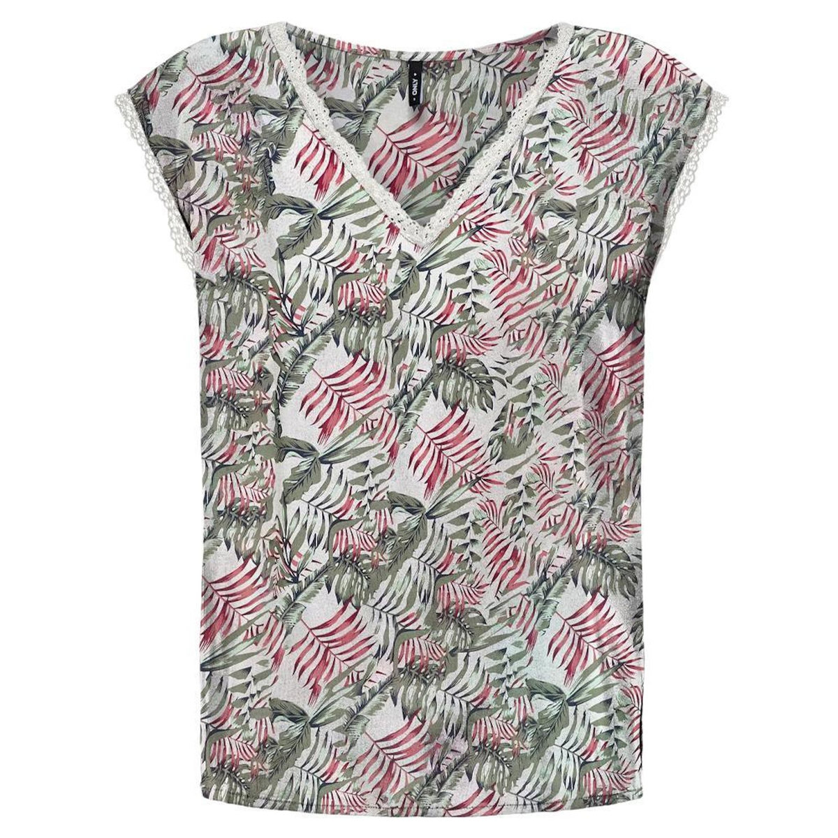 Only T-Shirt Vert/Beige Femme Only Selina