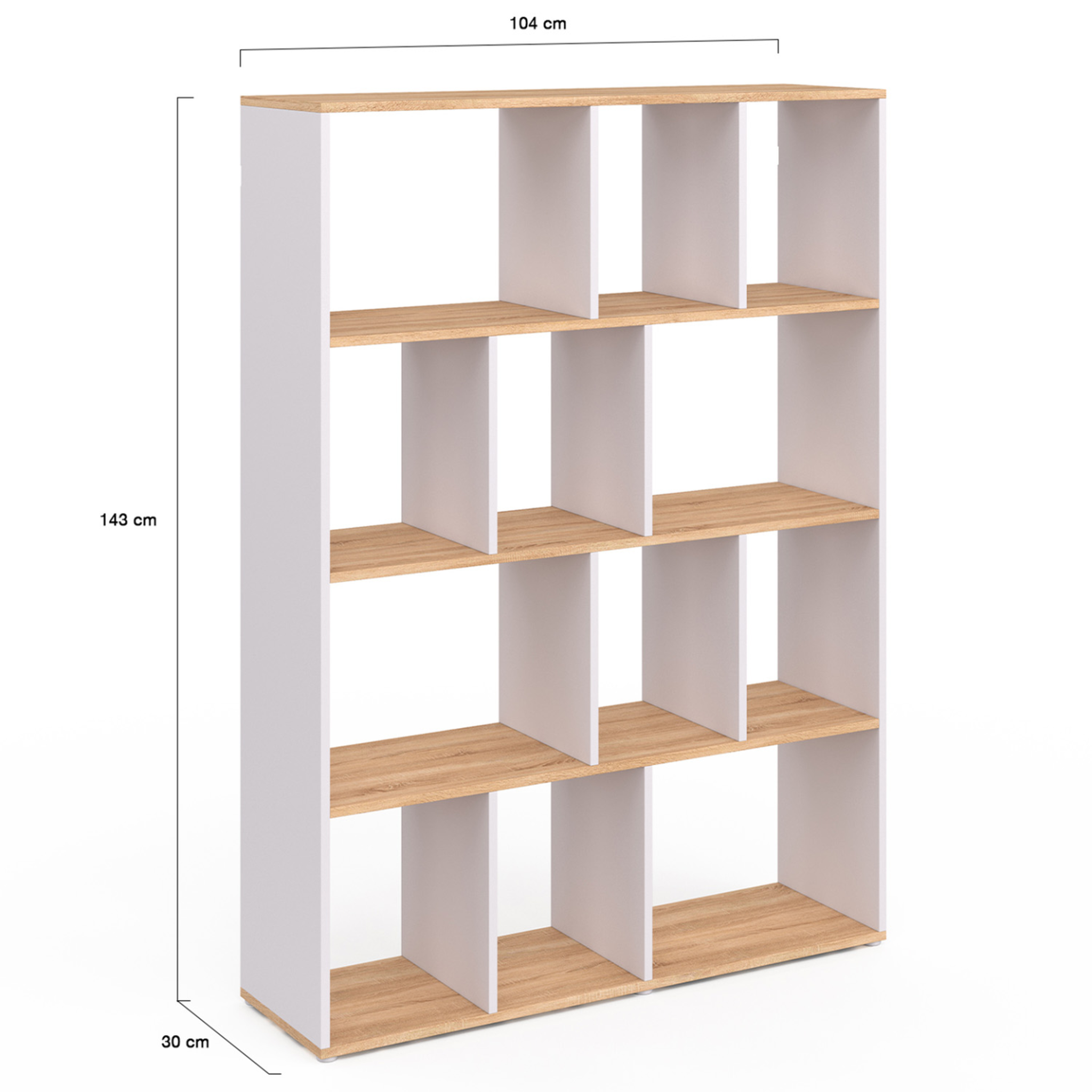 Voir la diapositive 4 : ID MARKET Etagère bibliothèque jena 4 niveaux blanc et effet bois 143 cm