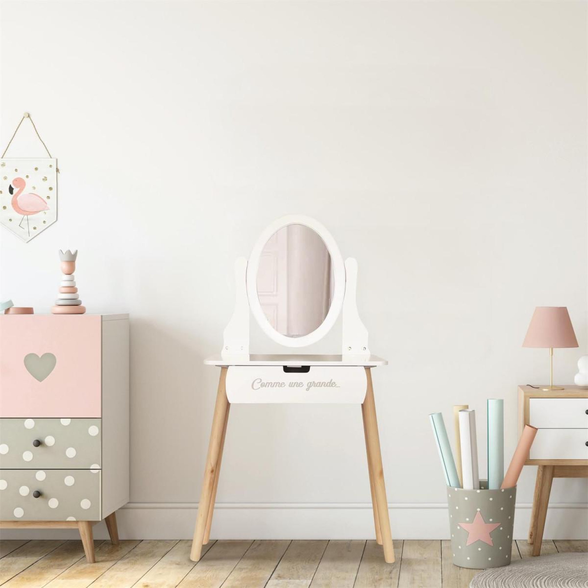 Voir la diapositive 2 : HOME DECO KIDS Coiffeuse enfant 1 tiroir  louise  109cm blanc