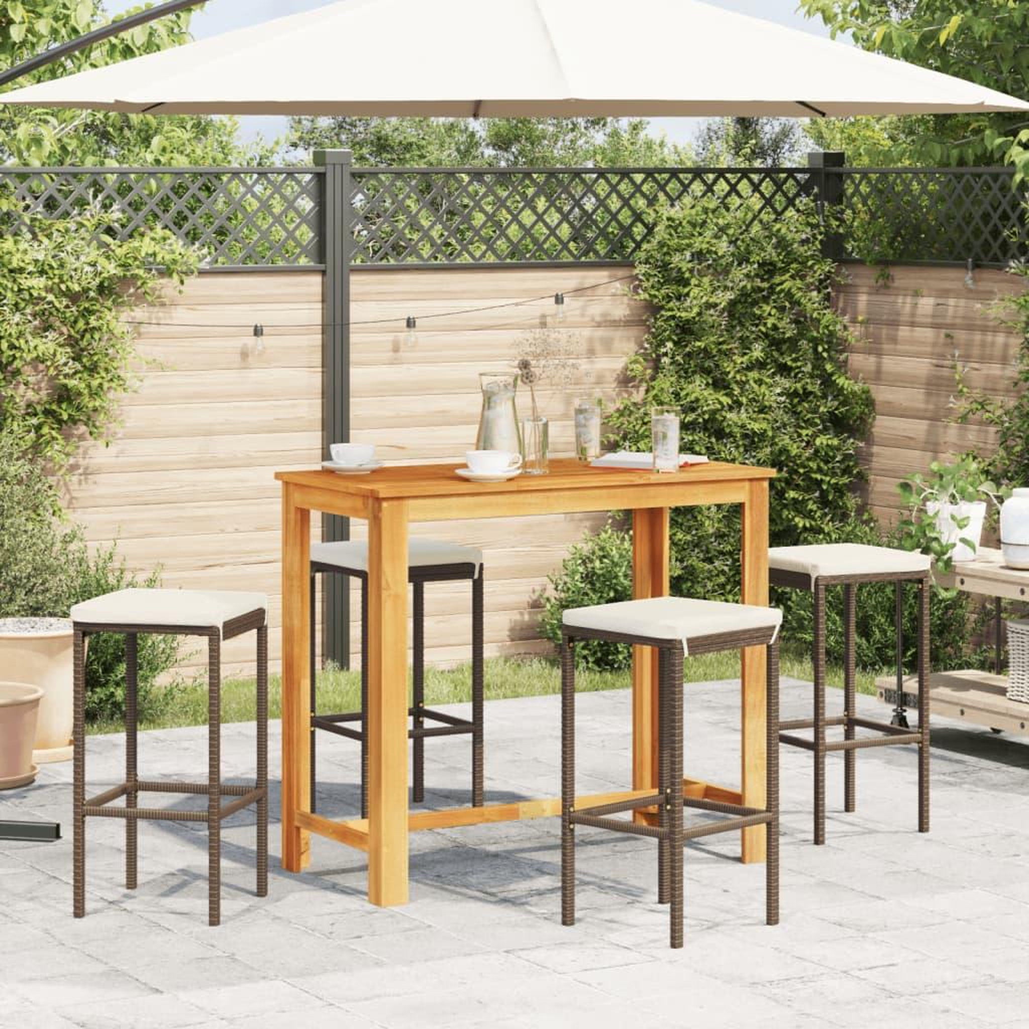 Voir la diapositive 3 : VIDAXL Ensemble de bar de jardin 5 pcs marron bois massif acacia rotin