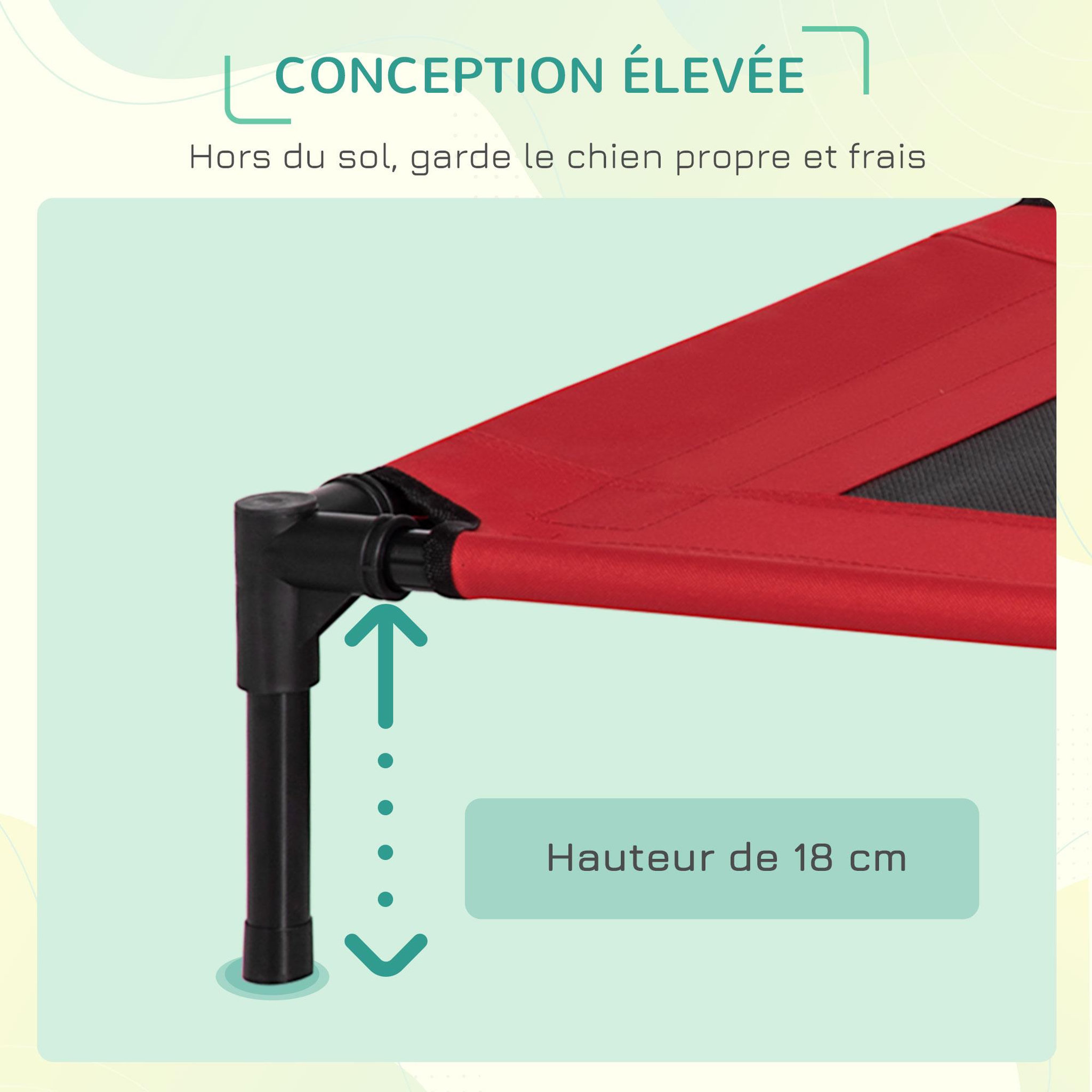 Voir la diapositive 5 : PAWHUT Lit surélevé pour chien chat dim. 76l x 61l x 18h cm avec sac métal époxy tissu oxford textilène micro-perforé rouge noir