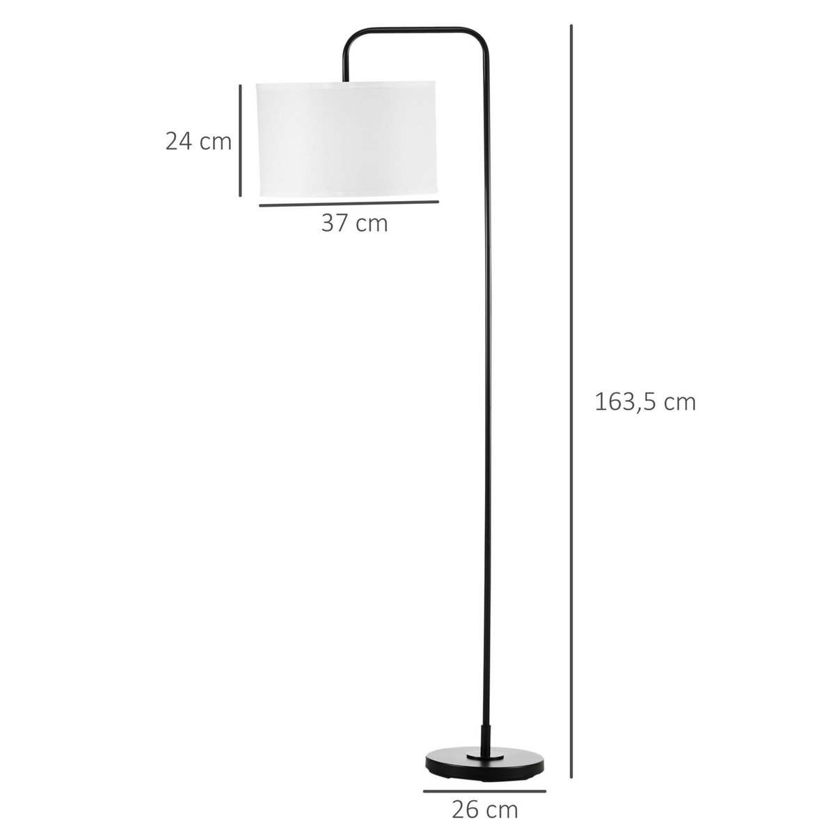 HOMCOM Lampadaire design néo-rétro max. 40 W 163H cm abat-jour circulaire aspect lin blanc piètement structure acier noir