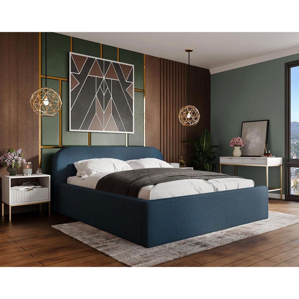 BEST MOBILIER Orane - lit coffre - 160x200 cm - en tissu bouclette