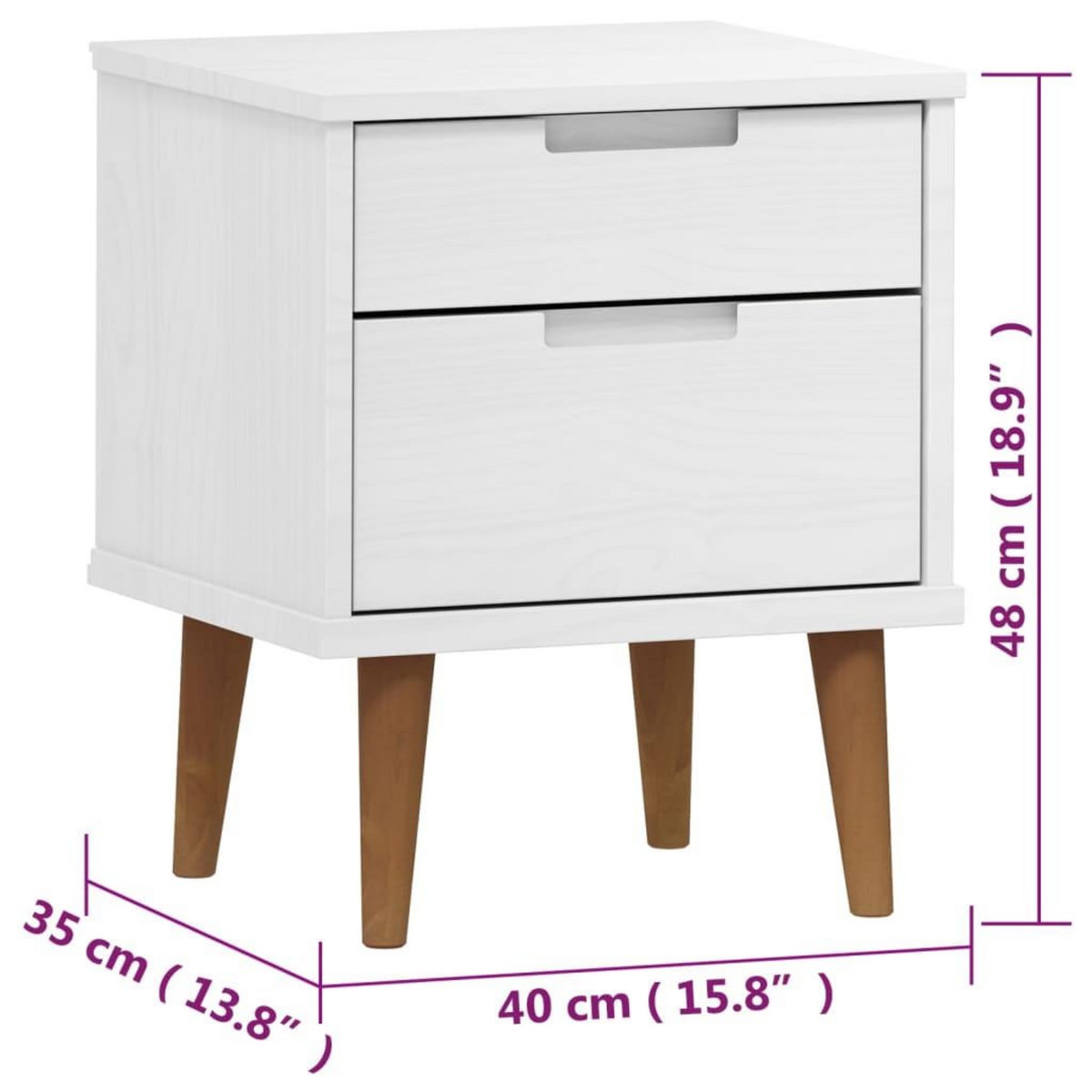 VIDAXL Table de chevet MOLDE Blanc 40x35x48 cm Bois de pin massif