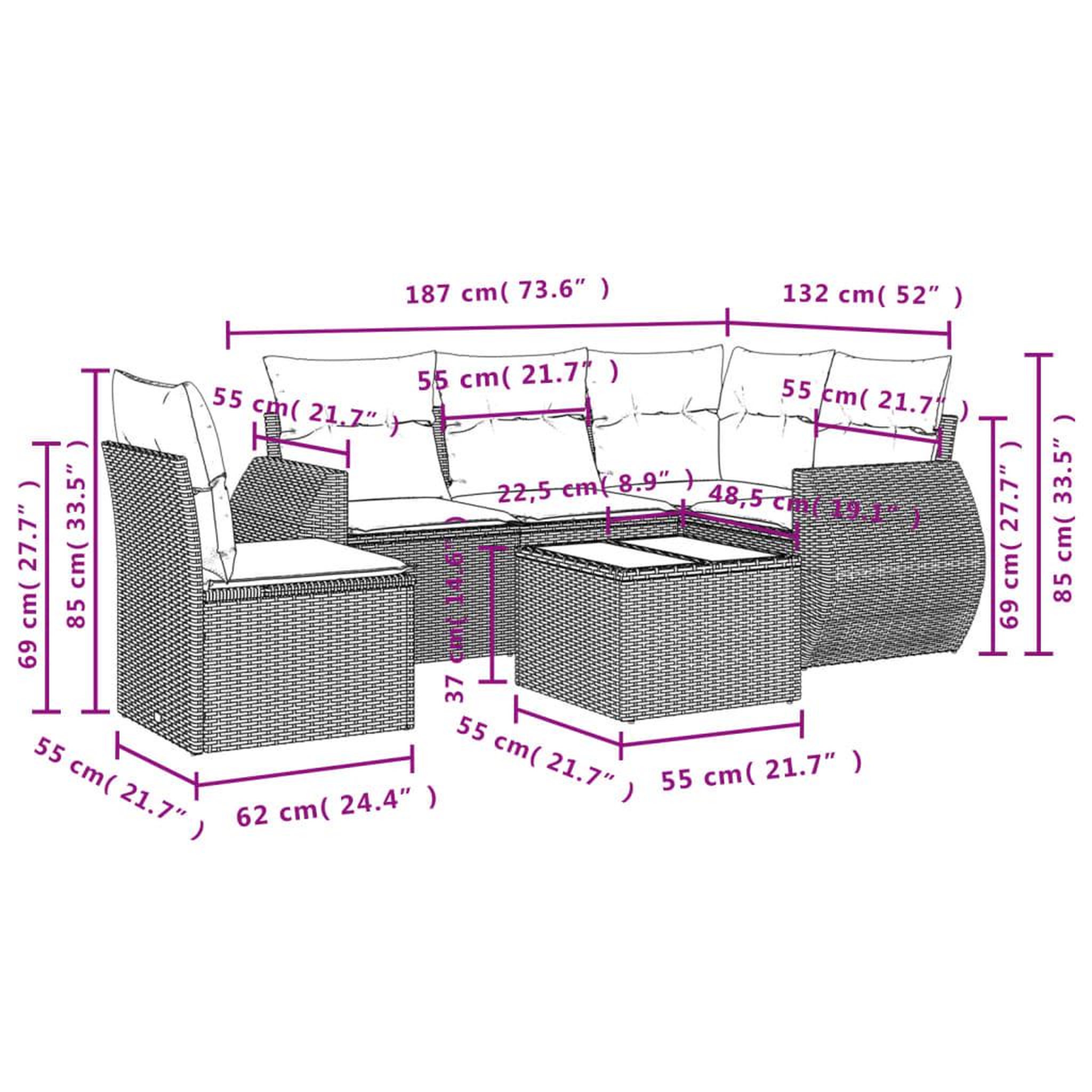Voir la diapositive 3 : VIDAXL Salon de jardin 6 pcs avec coussins noir resine tressee