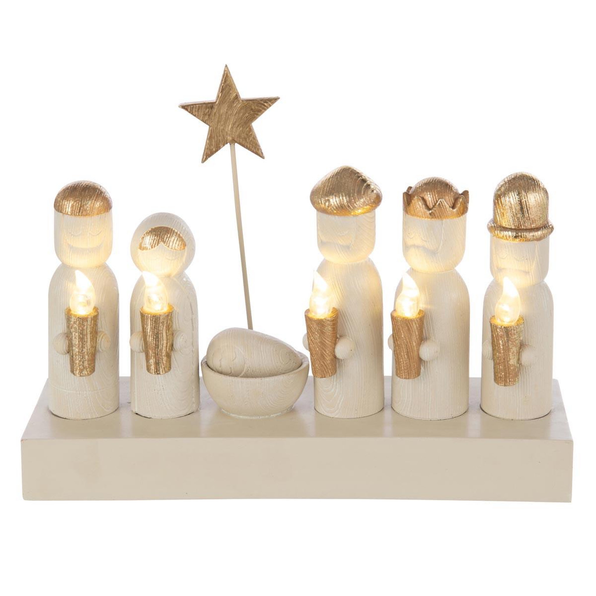 J-LINE Crèche de noël à led  glow  25cm écru & doré