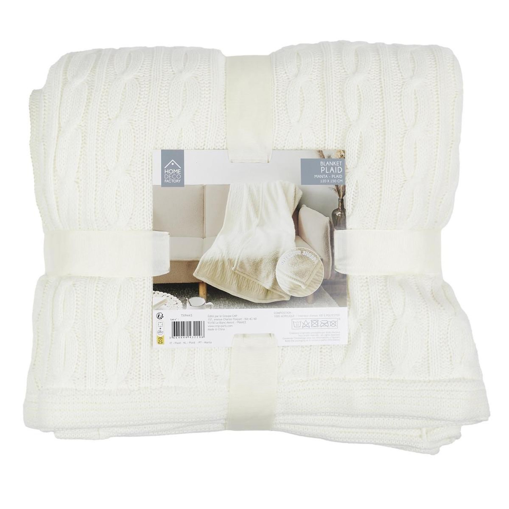 Voir la diapositive 6 : The Home Deco Factory Plaid sherpa  torsadé  120x150cm crème