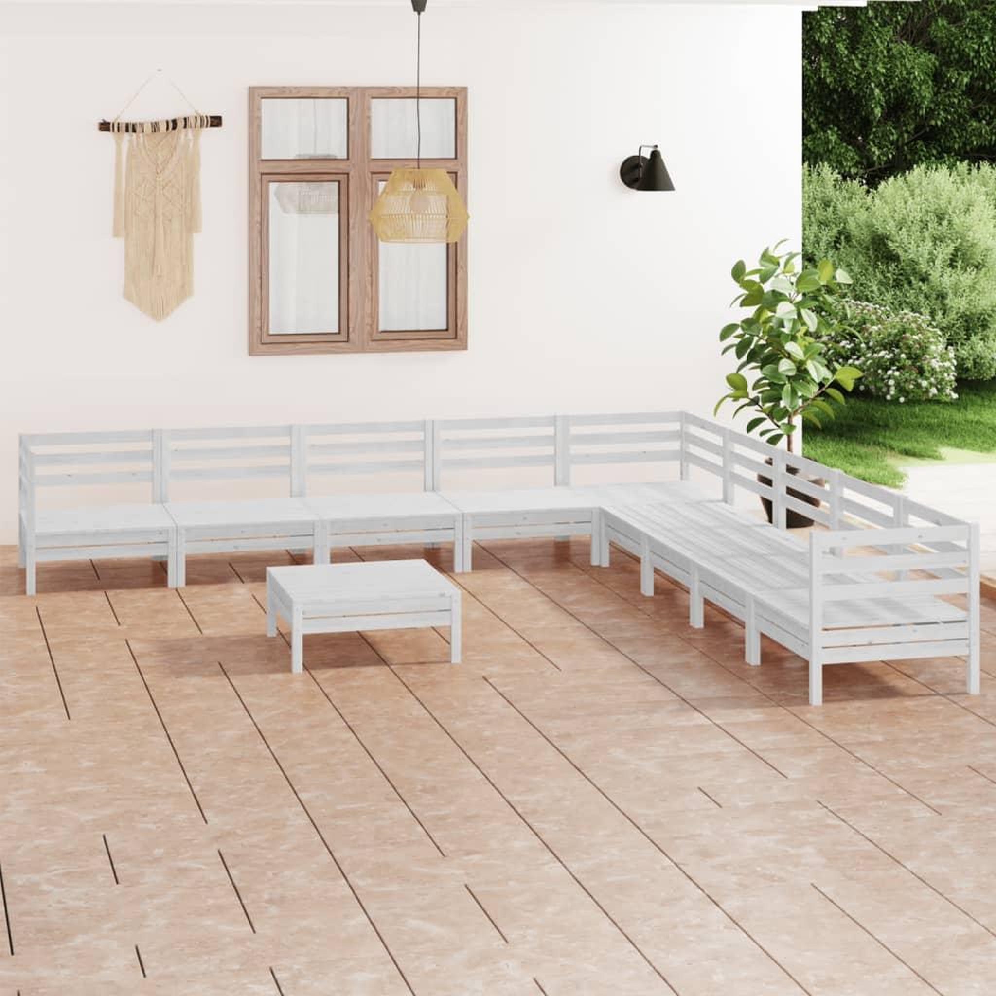 Voir la diapositive 1 : VIDAXL Salon de jardin 10 pcs Bois de pin massif Blanc