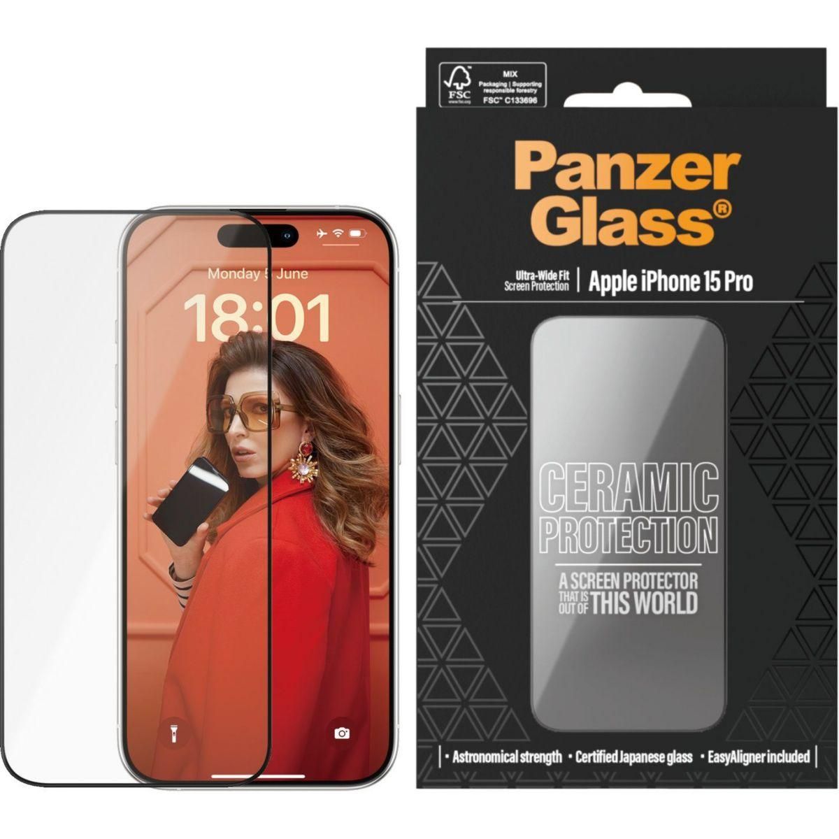 PANZERGLASS Protège écran iPhone 15 Pro verre trempé Ceramic