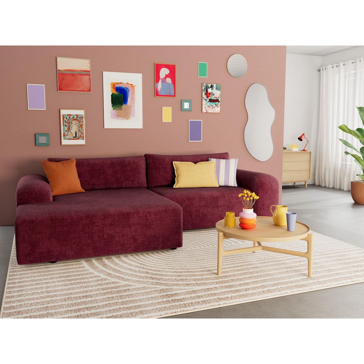 BEST MOBILIER Rebecca - canapé d'angle gauche 4 places convertible avec coffre en velours texturé