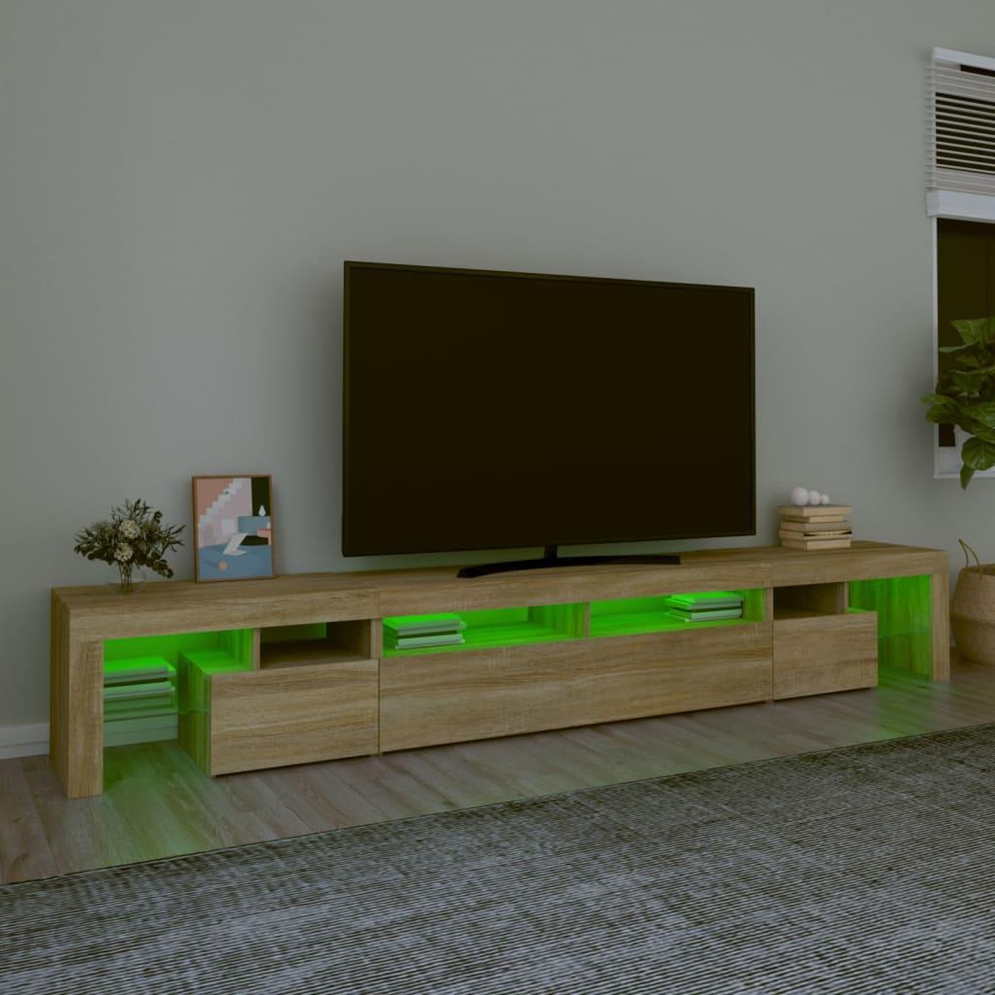 Voir la diapositive 4 : VIDAXL Meuble TV avec lumieres LED Chene sonoma 260x36,5x40 cm