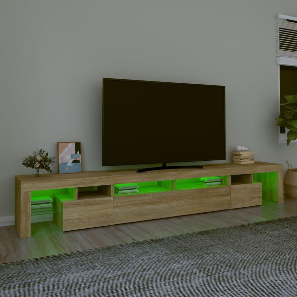 VIDAXL Meuble TV avec lumieres LED Chene sonoma 260x36,5x40 cm