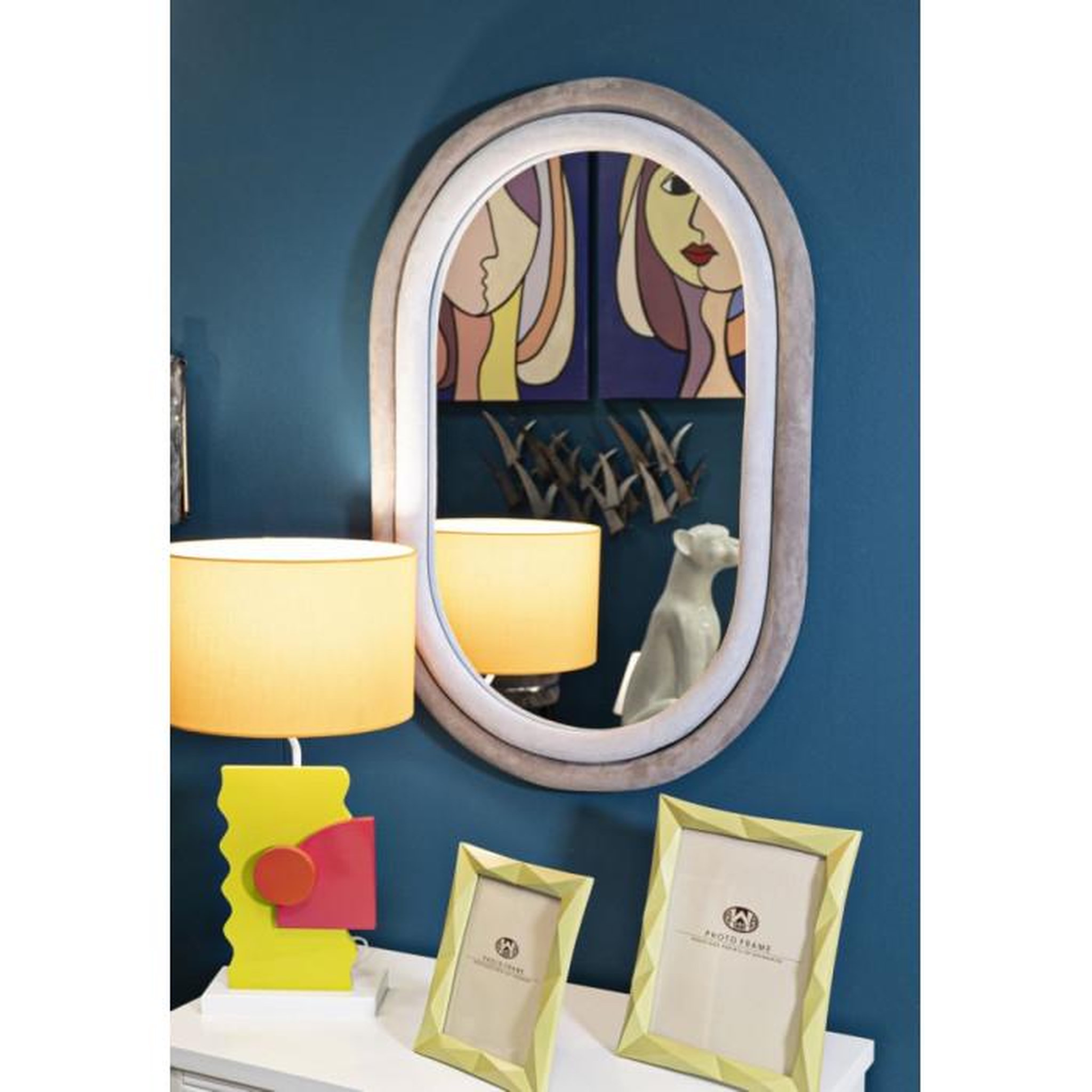 Voir la diapositive 5 : Paris Prix Miroir Mural en Velours  Anthony  90cm Gris & Taupe