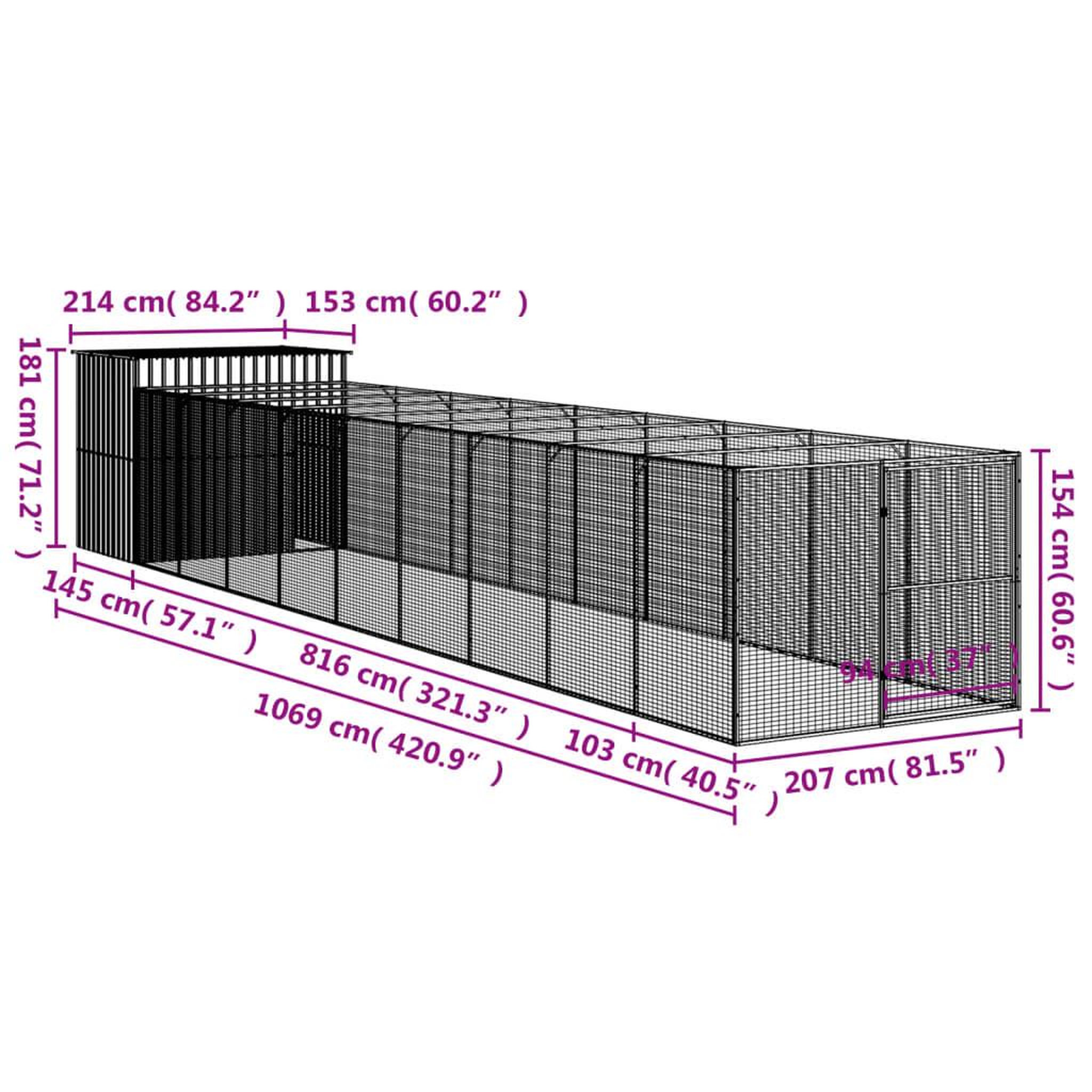 Voir la diapositive 6 : VIDAXL Niche pour chien avec cour gris clair 214x1069x181 cm