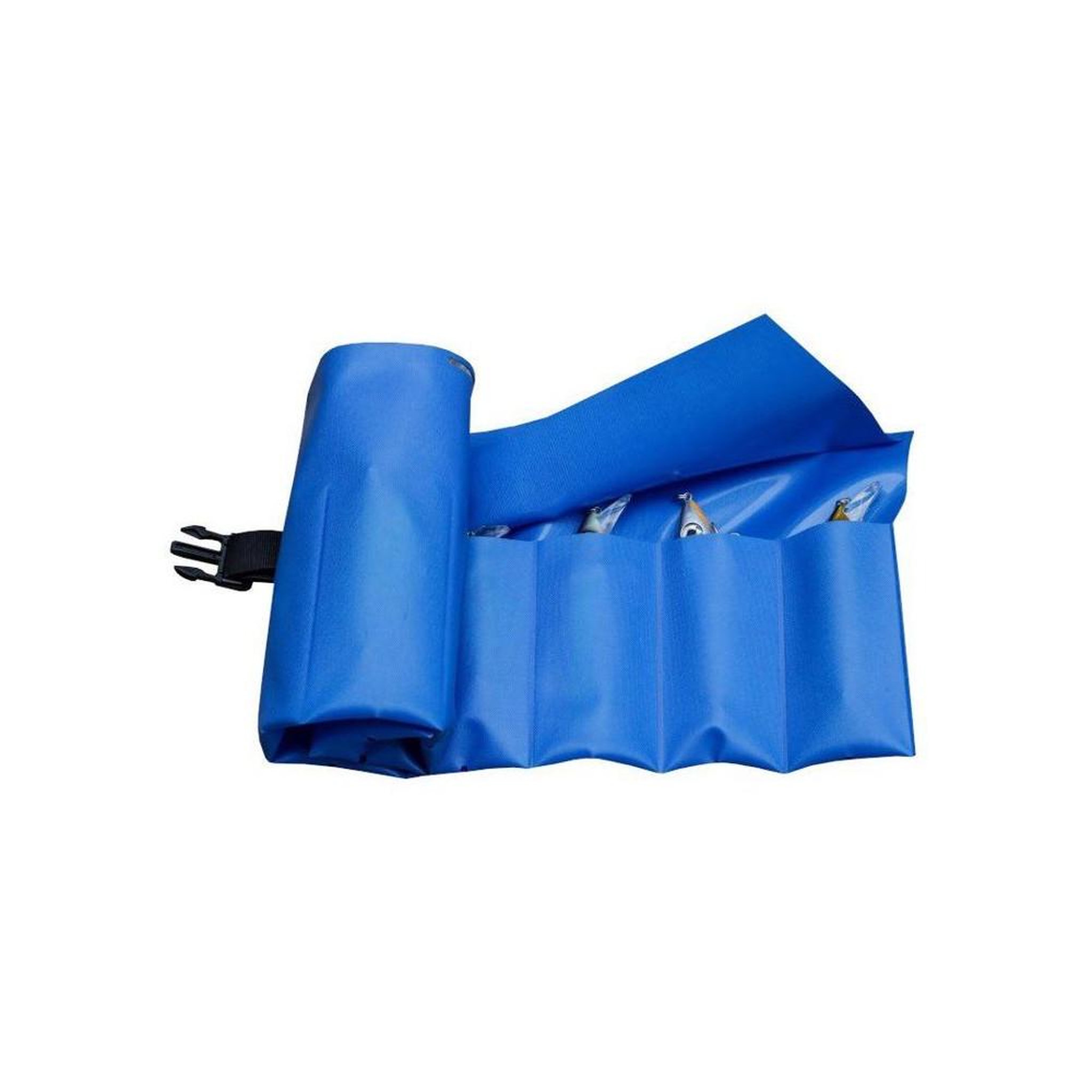 Voir la diapositive 3 : HPA (PECHE) Pochette de pêche enroulable taille m bleue avec 10 poches pour leurres poppers, montages et jigs