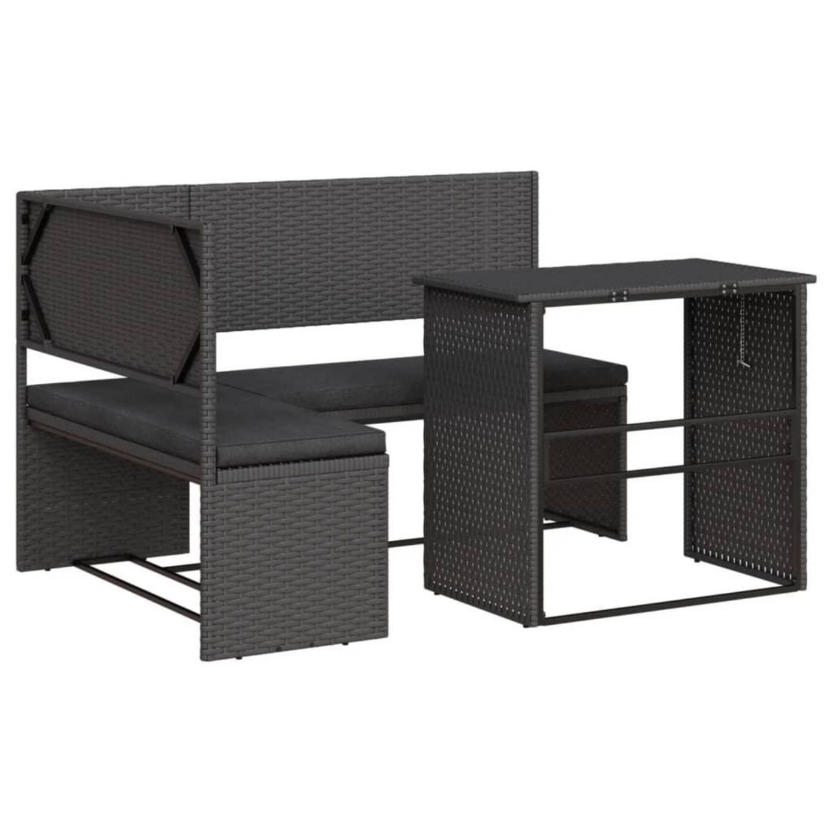 VIDAXL Canape de jardin avec table et coussins en forme de L noir
