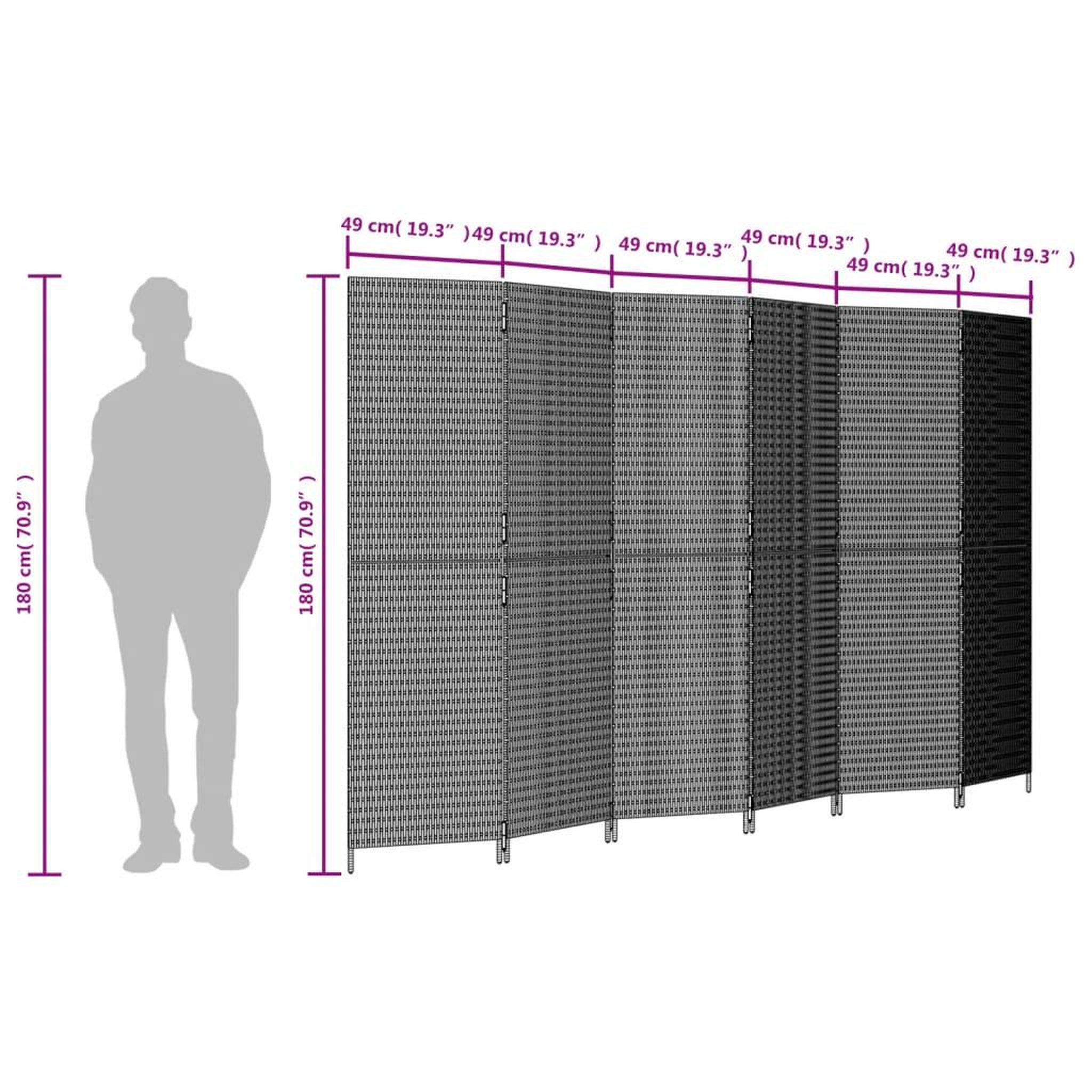 Voir la diapositive 6 : VIDAXL Cloison de separation 6 panneaux gris resine tressee
