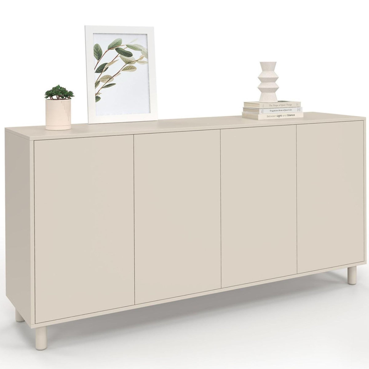 ID MARKET Buffet 160 cm BERTILLE 4 portes bois coloris beige
