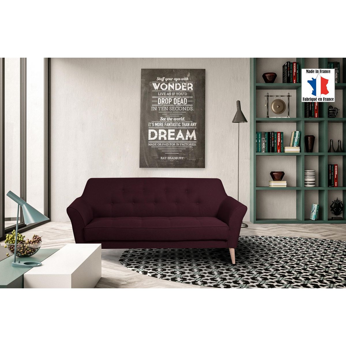 Canapé 3 places scandinave tissu chiné SANTANA, pieds hêtre