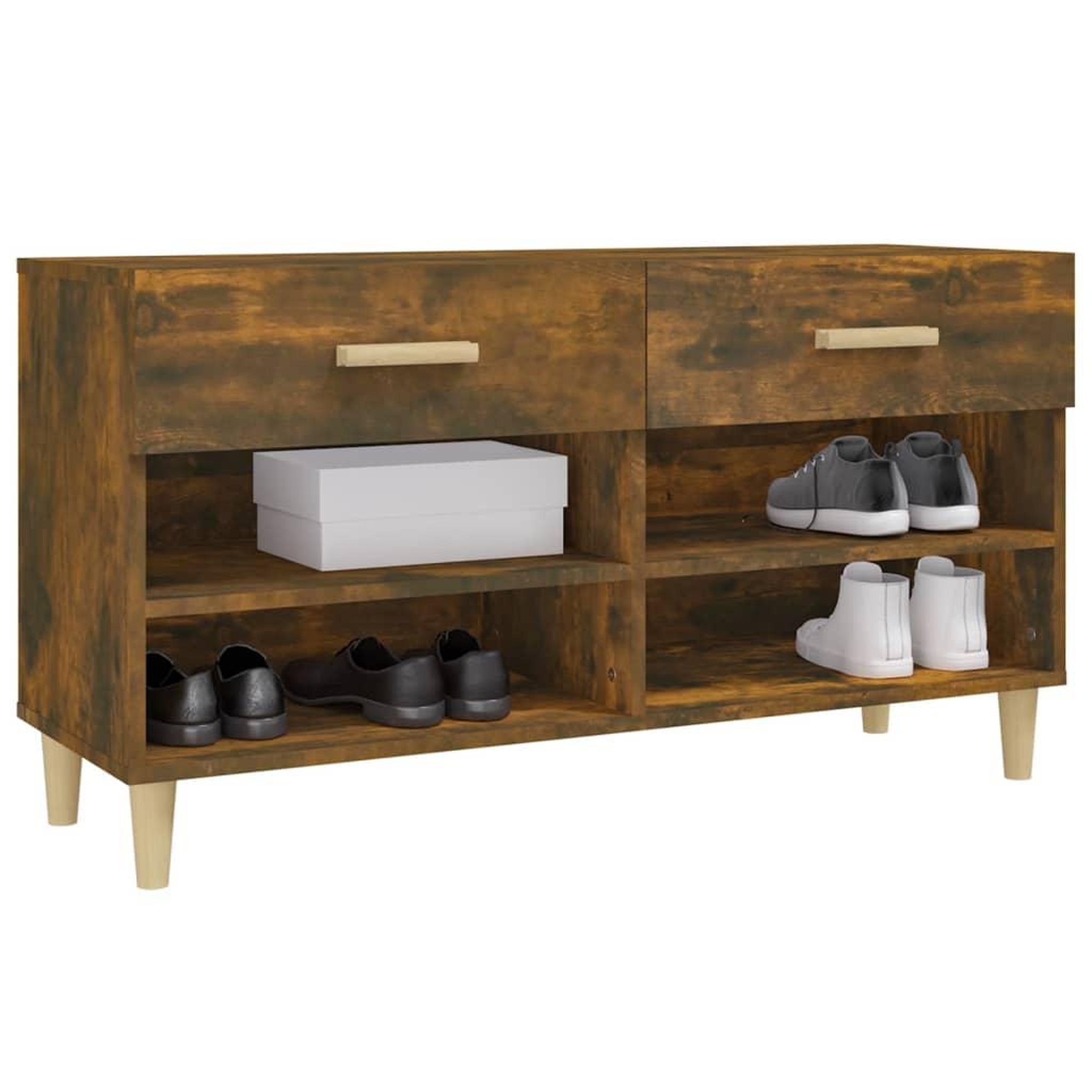 Voir la diapositive 4 : VIDAXL Meuble a chaussures chene fume 102x35x55 cm bois d'ingenierie