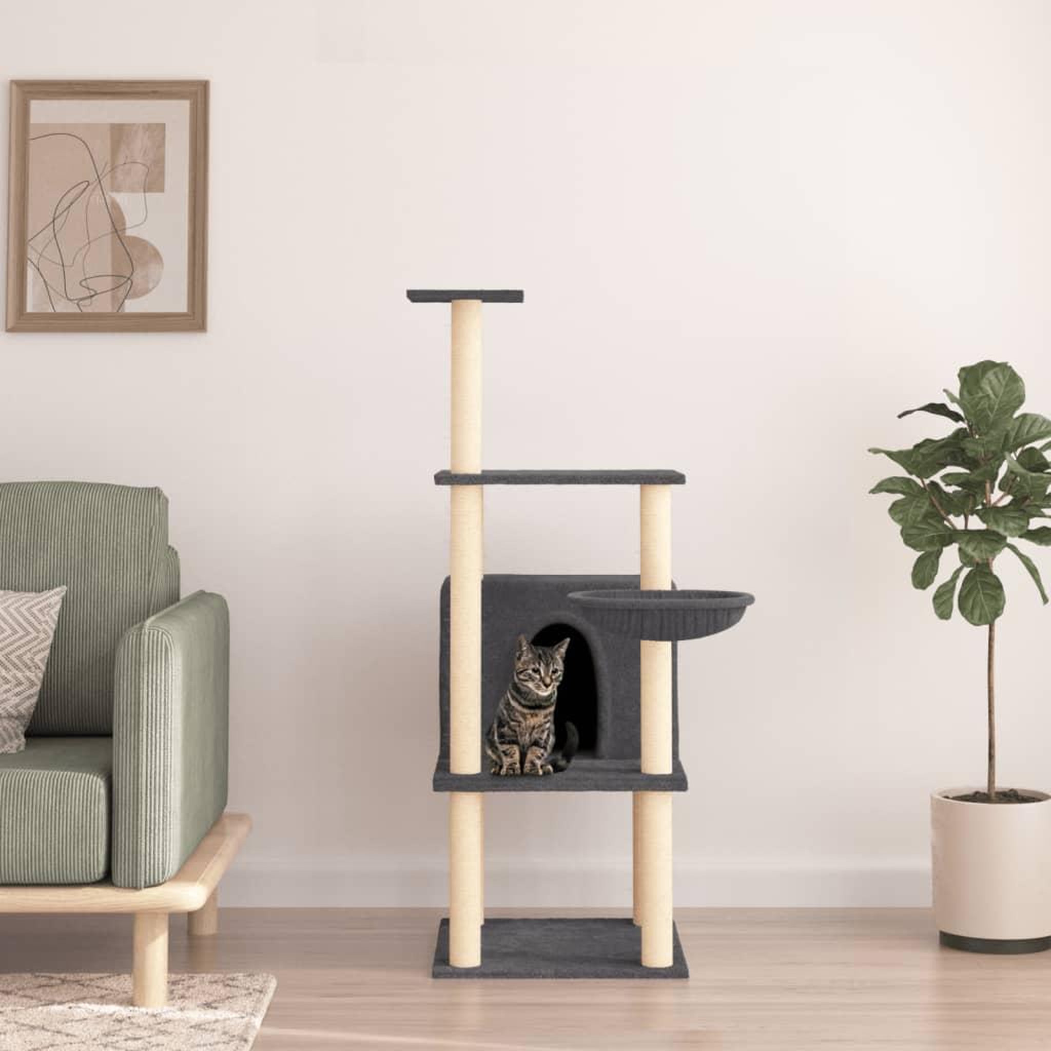 VIDAXL Arbre a chat avec griffoirs en sisal gris fonce 132 cm